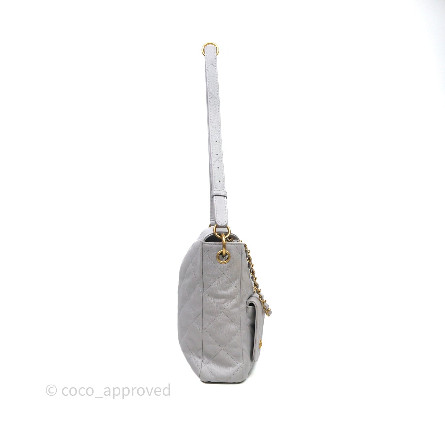 Chanel Double Pocket Hobo Bag Grey Caviar Aged Gold Hardware