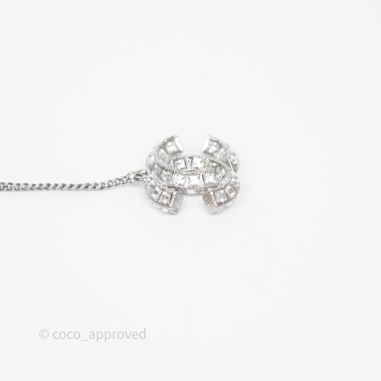 Chanel CC Crystal Long Drop Earrings Silver Tone 21V
