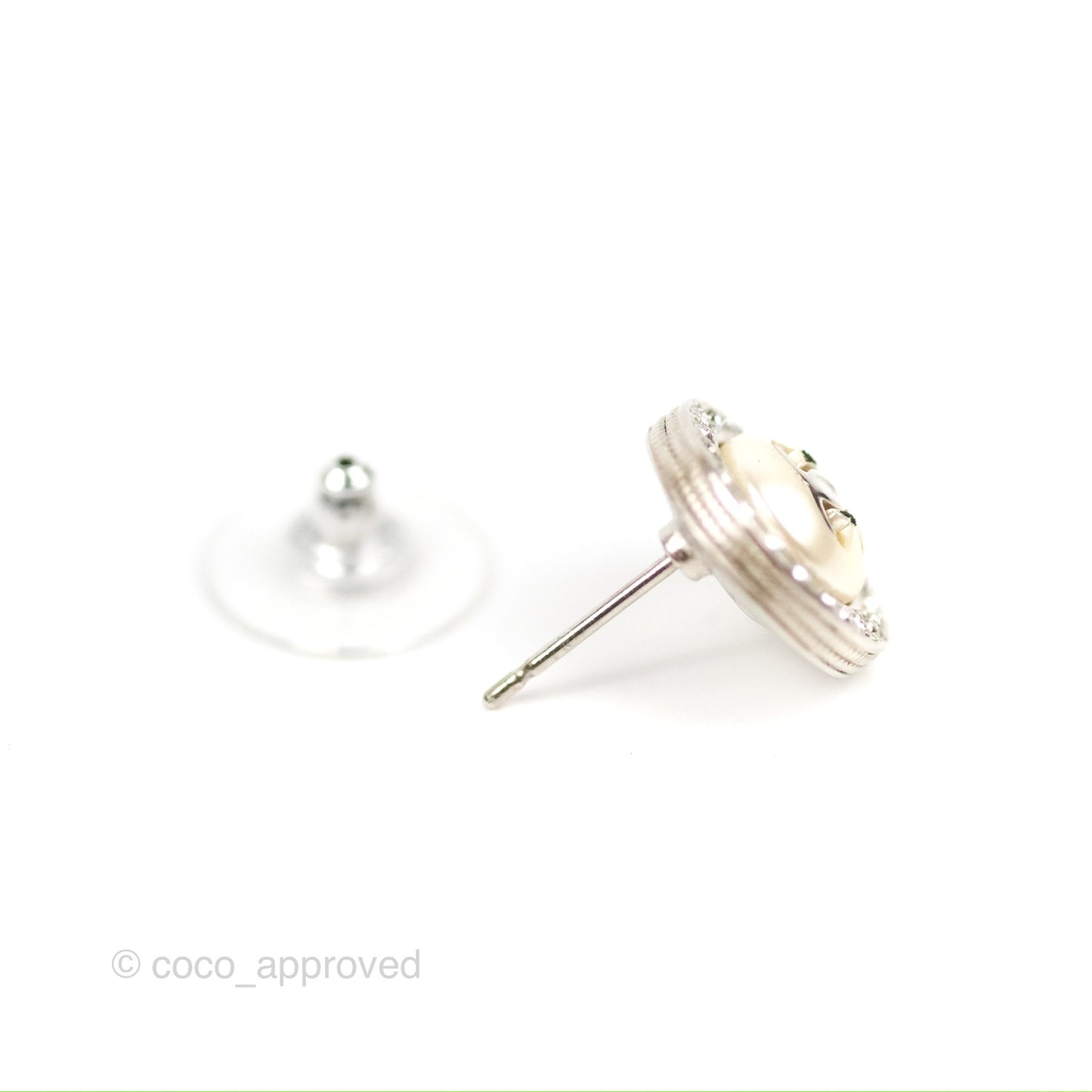 Chanel Round Crystal CC Earrings Silver Tone 18P