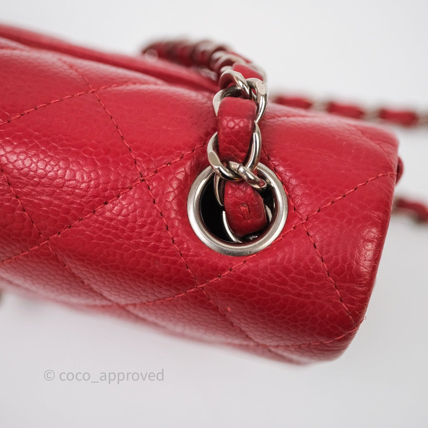 Chanel Quilted Mini Rectangular Flap Red Caviar Silver Hardware