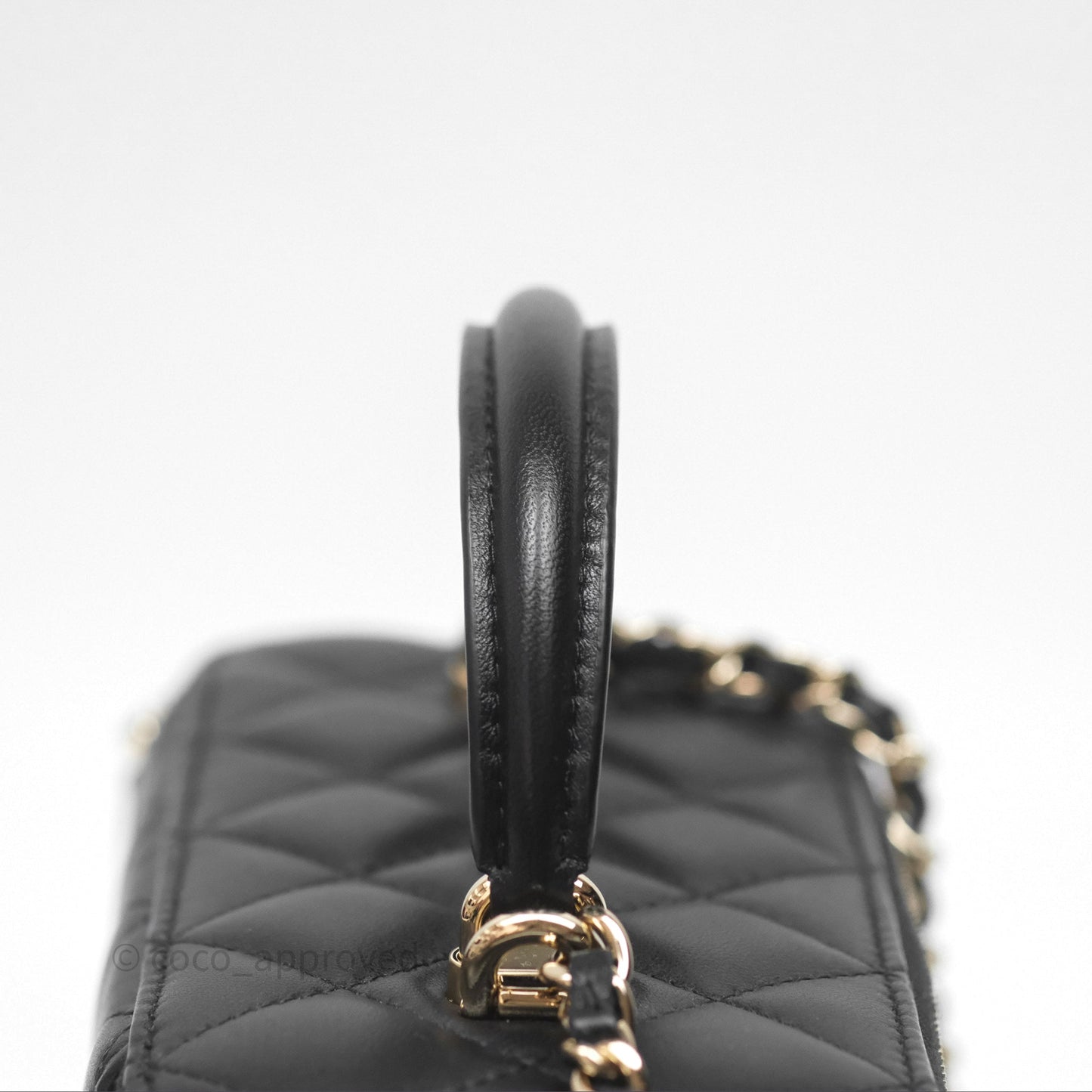 Chanel Classic Vanity Rectangular Top Handle With Chain Black Lambskin Gold Hardware