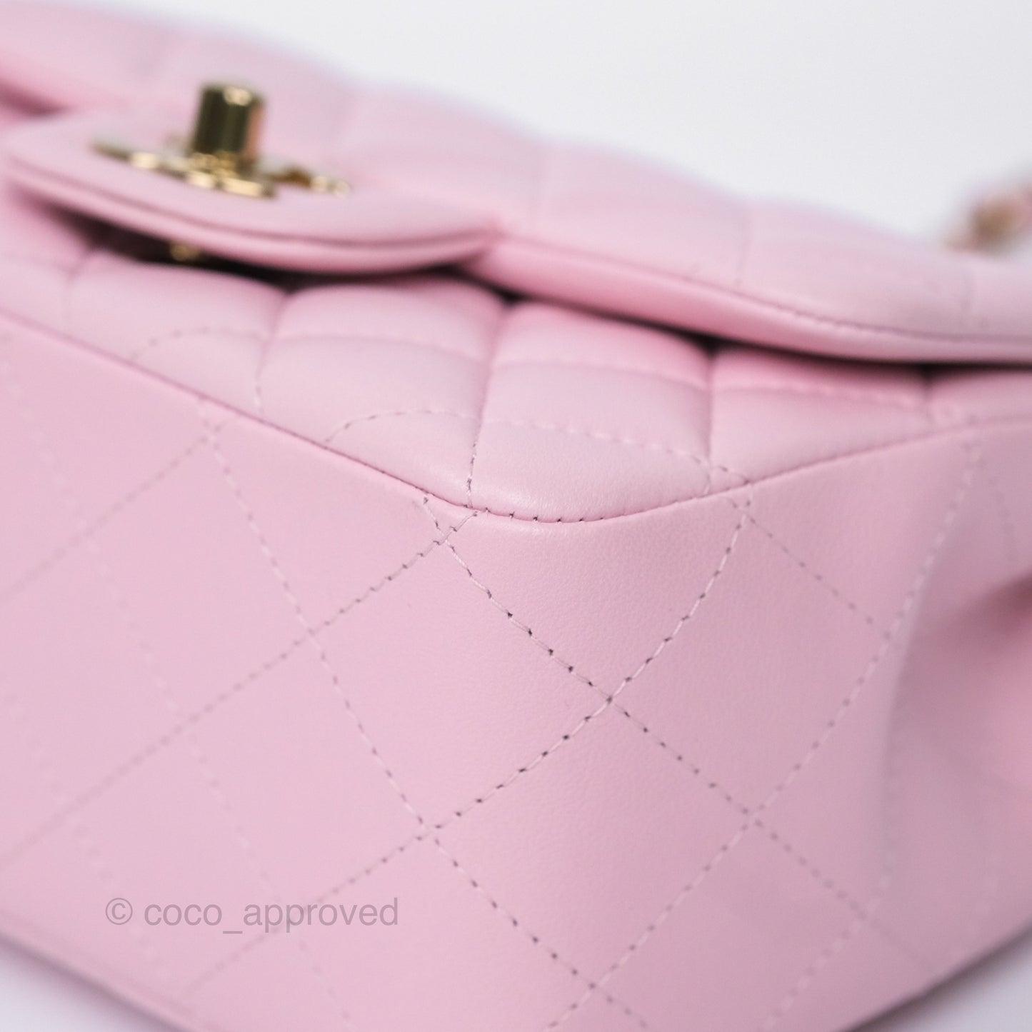 Chanel Mini Square Flap Quilted Pink Lambskin Gold Hardware