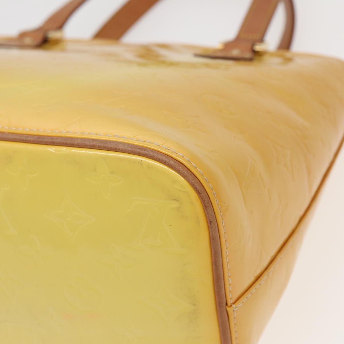 LOUIS VUITTON Monogram Vernis Houston Hand Bag Lime Yellow M91055 LV 83222