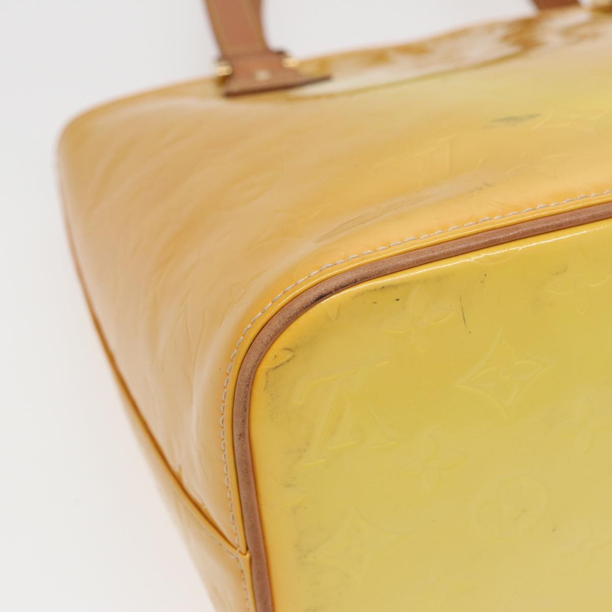 LOUIS VUITTON Monogram Vernis Houston Hand Bag Lime Yellow M91055 LV 83222