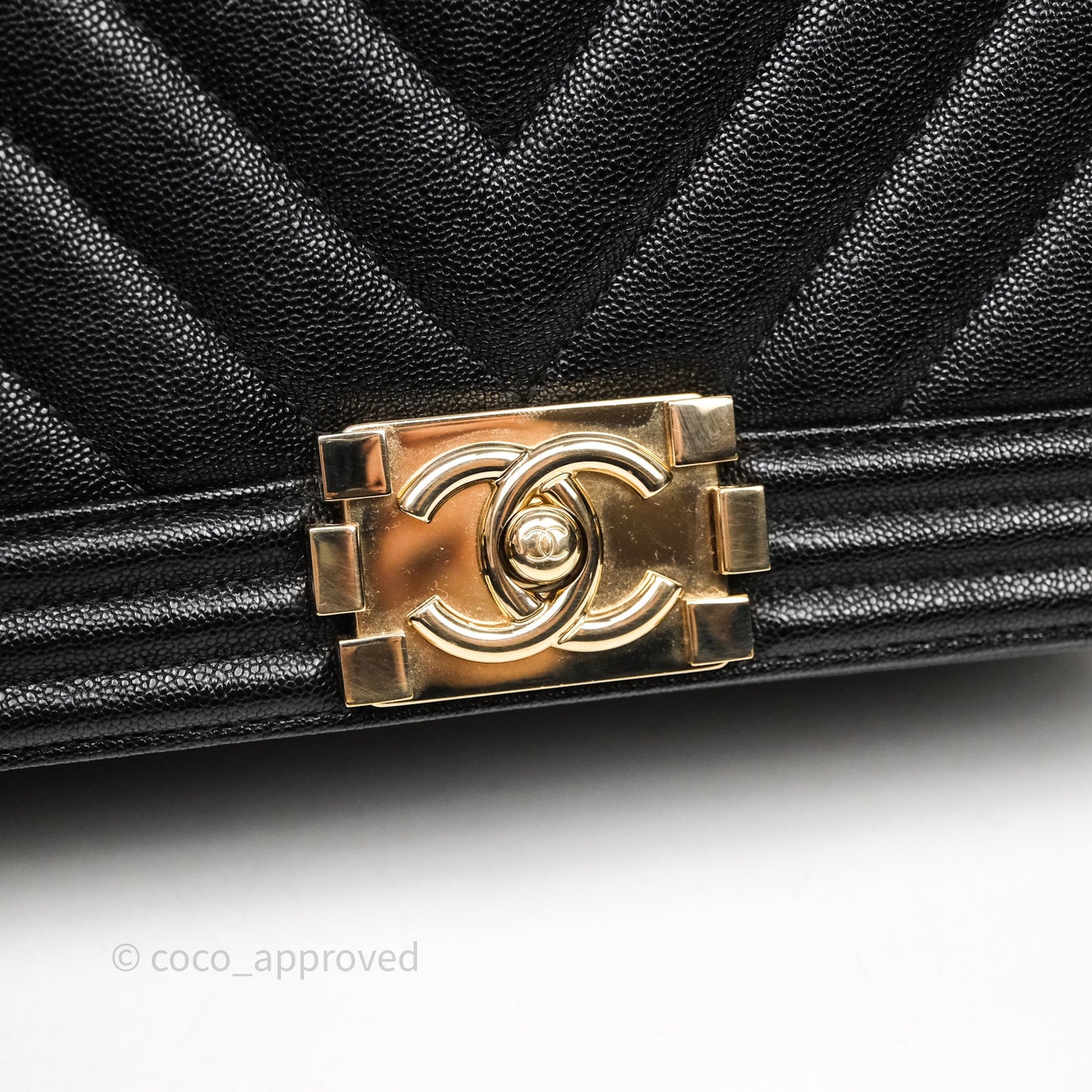 Chanel Medium Boy Chevron Black Caviar Light Gold Hardware