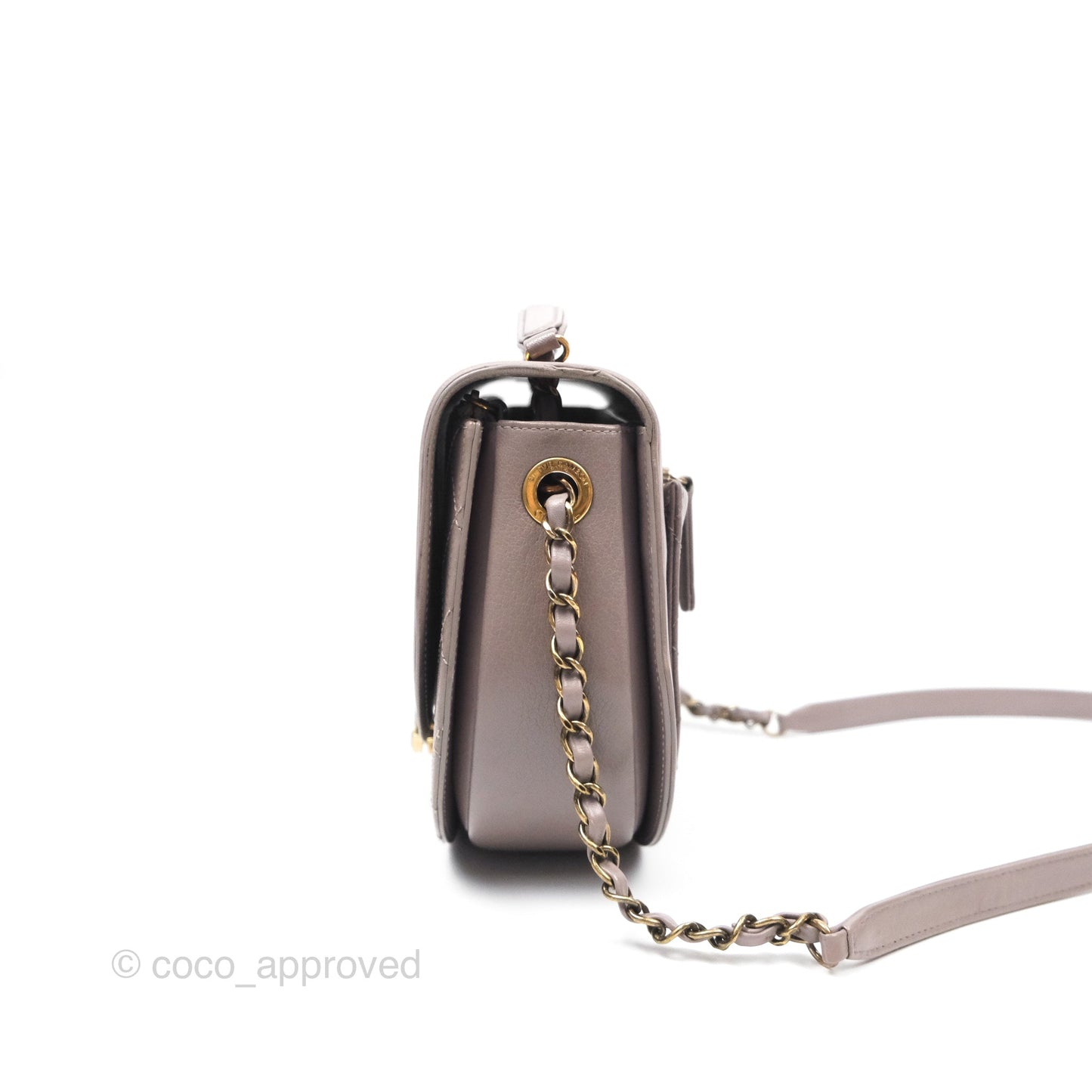 Chanel Coco Curve Flap Burnished Lilac Grey Calfskin Goatskin Antique Gold Hardware