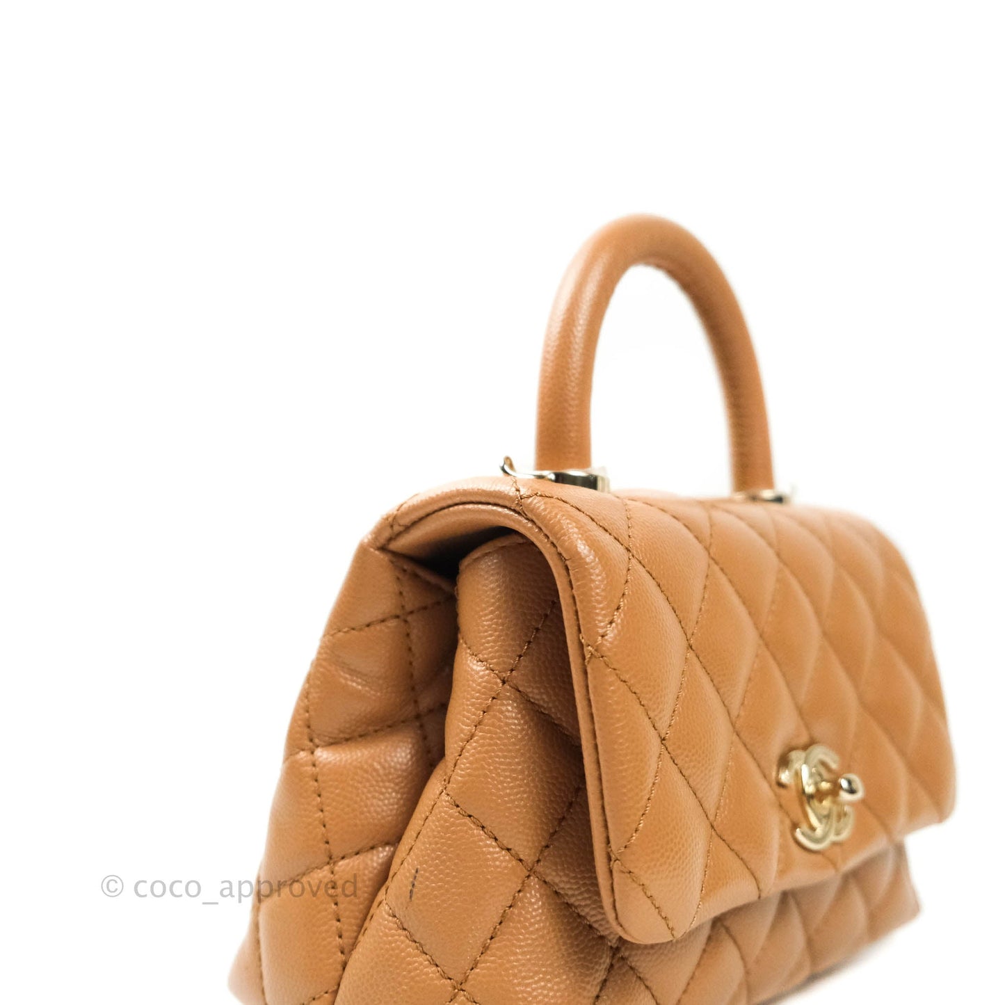 Chanel Quilted Extra Mini Coco Handle Dark Beige Caviar Gold Hardware 21P
