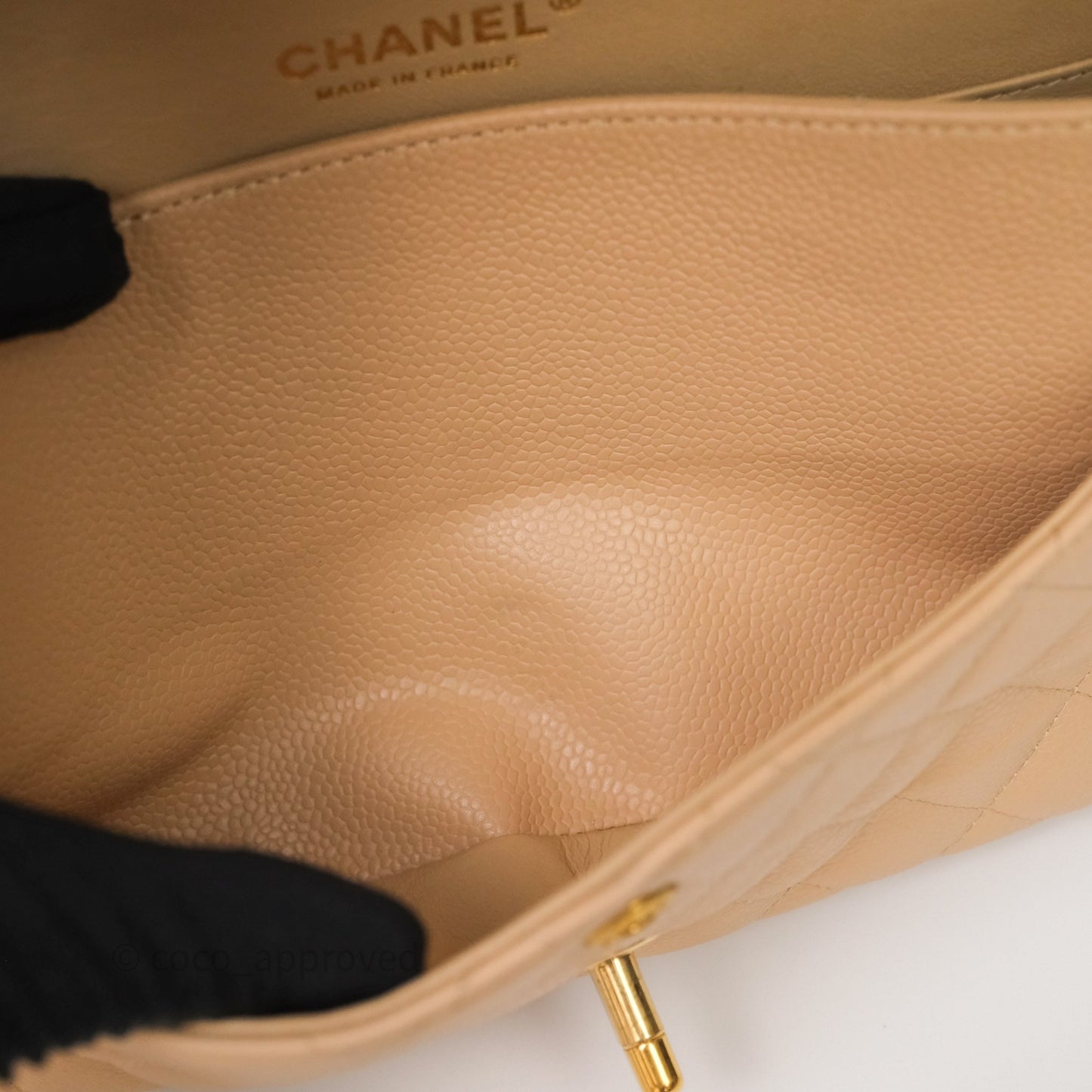Chanel Classic M/L Medium Flap Quilted Beige Caviar Gold Hardware