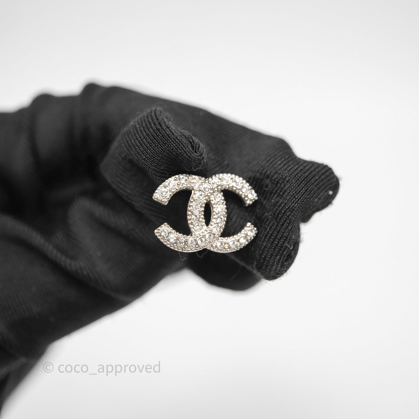 Chanel Crystals CC Earrings Silver Tone 21V