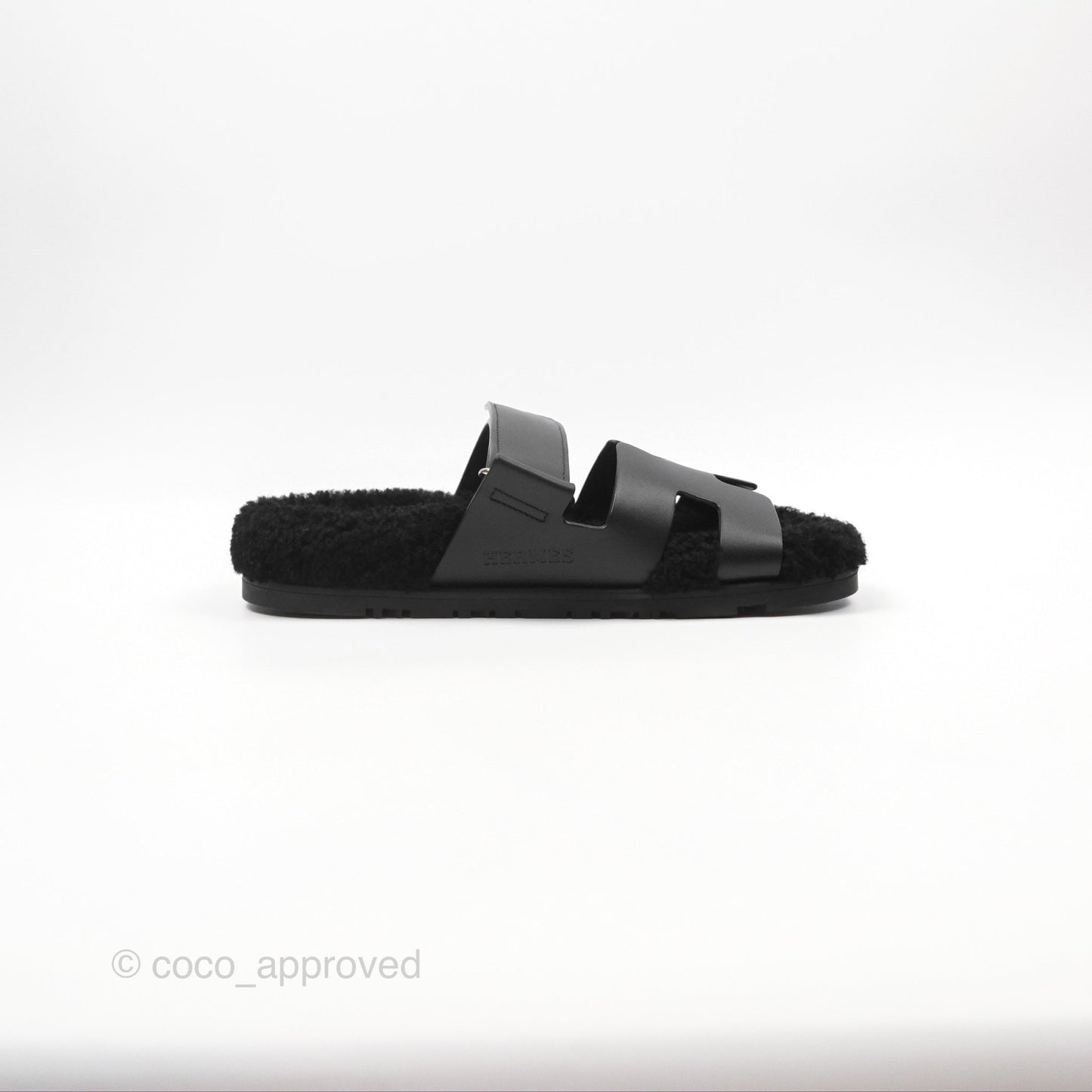 Hermès Chypre Sandal Shearling Black Calfskin Size 36