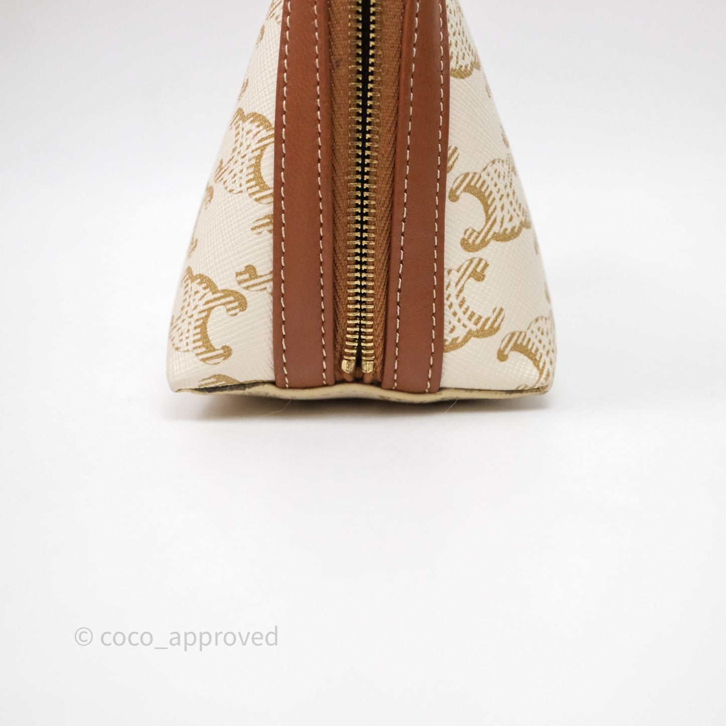 Celine Clutch With Chain Triomphe Canvas Lambskin White/Tan