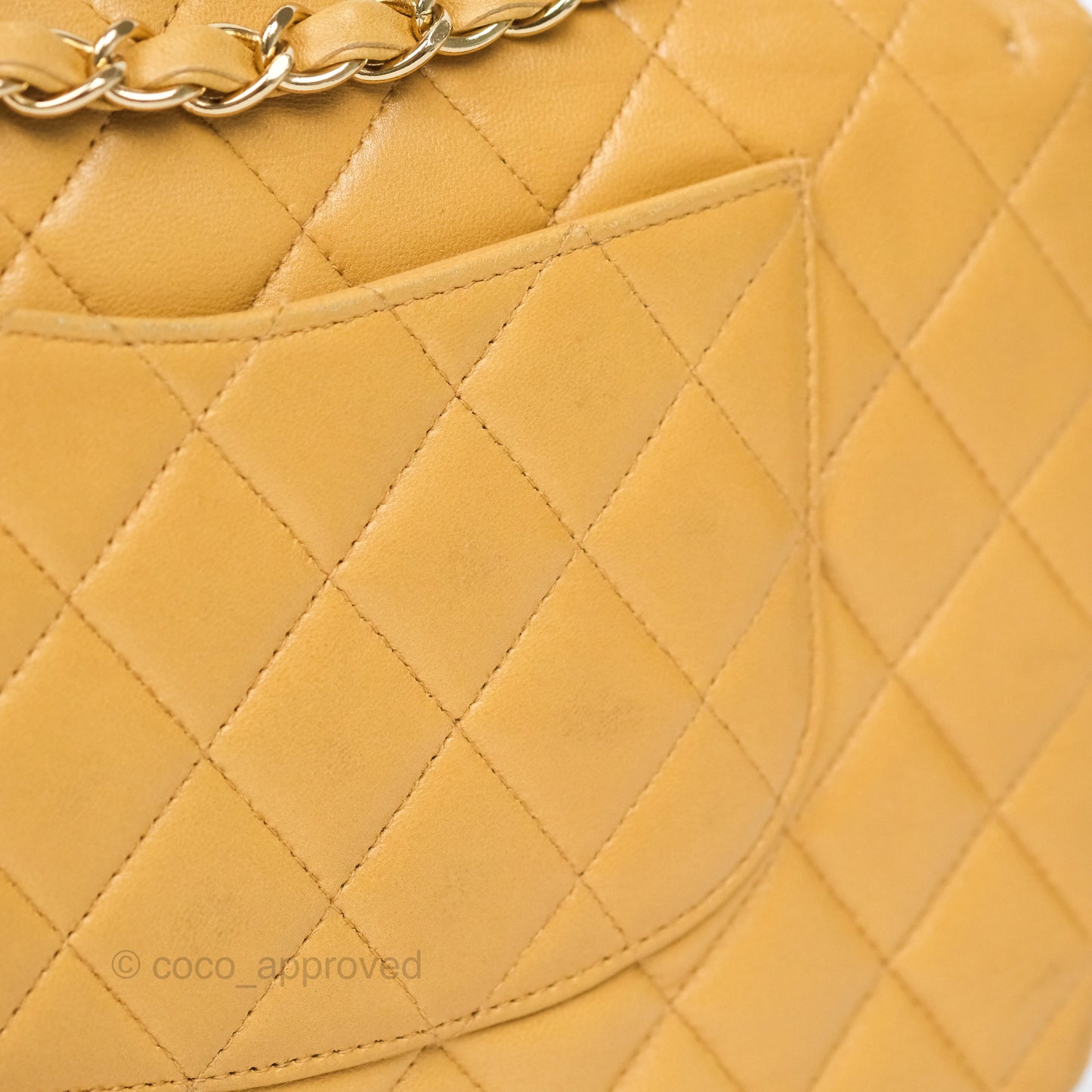 Chanel Classic M/L Medium Flap Quilted Beige Lambskin 24K Gold Hardware