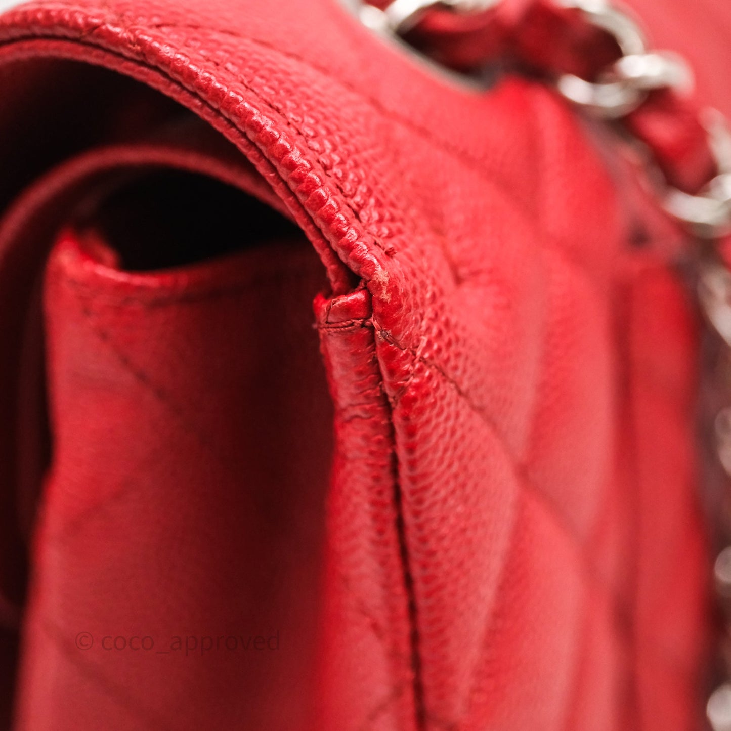 Chanel Classic M/L Medium Flap Quilted Red Caviar Silver Hardware