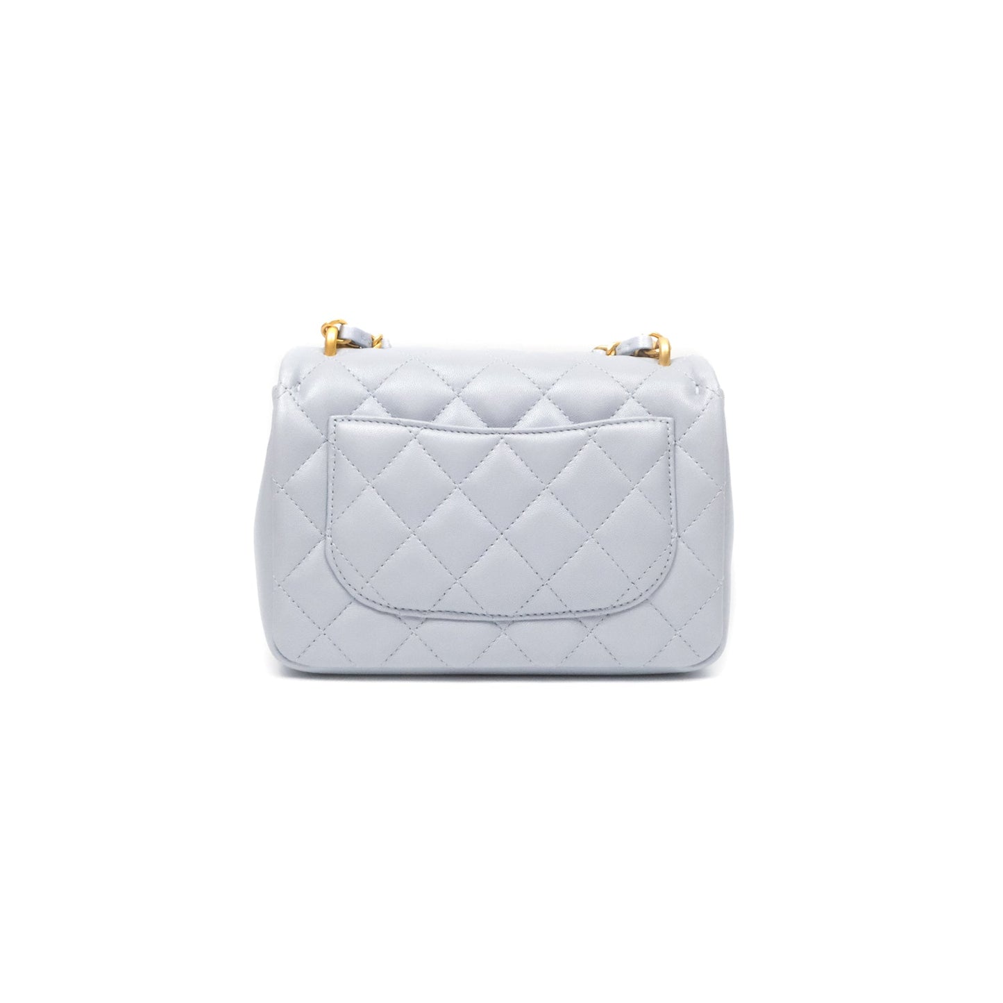 Chanel Pearl Chain Mini Flap Bag Pearly Light Blue Lambskin Aged Gold Hardware 24P