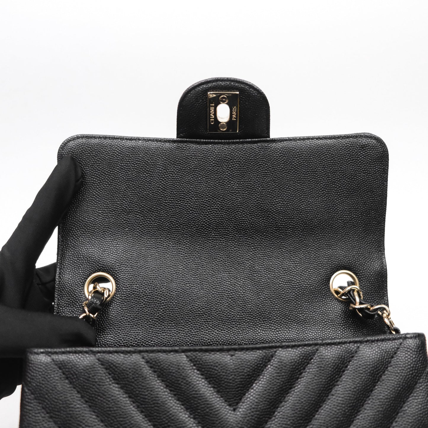 Chanel Quilted Mini Rectangular Black Caviar Gold Hardware