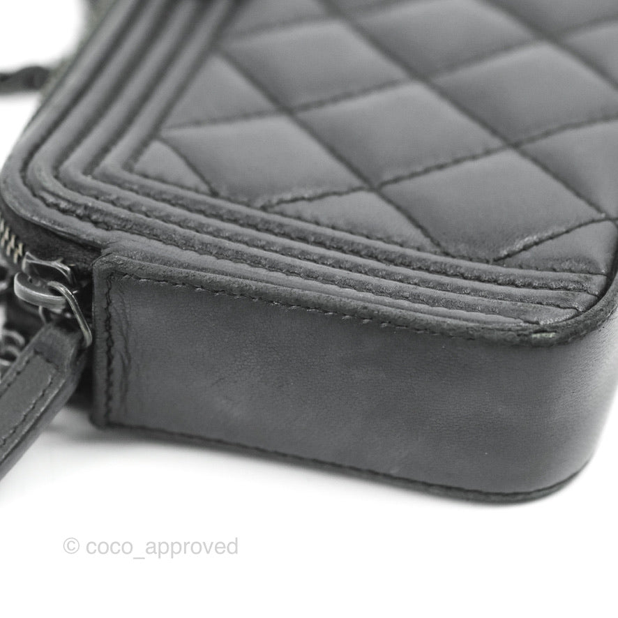 Chanel Le Boy Double Zip Wallet On Chain So Black Lambskin