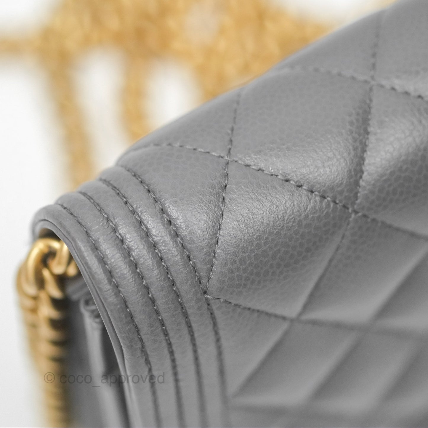 Chanel Quilted Boy Wallet on Chain WOC Grey Caviar Aged Gold Hardware