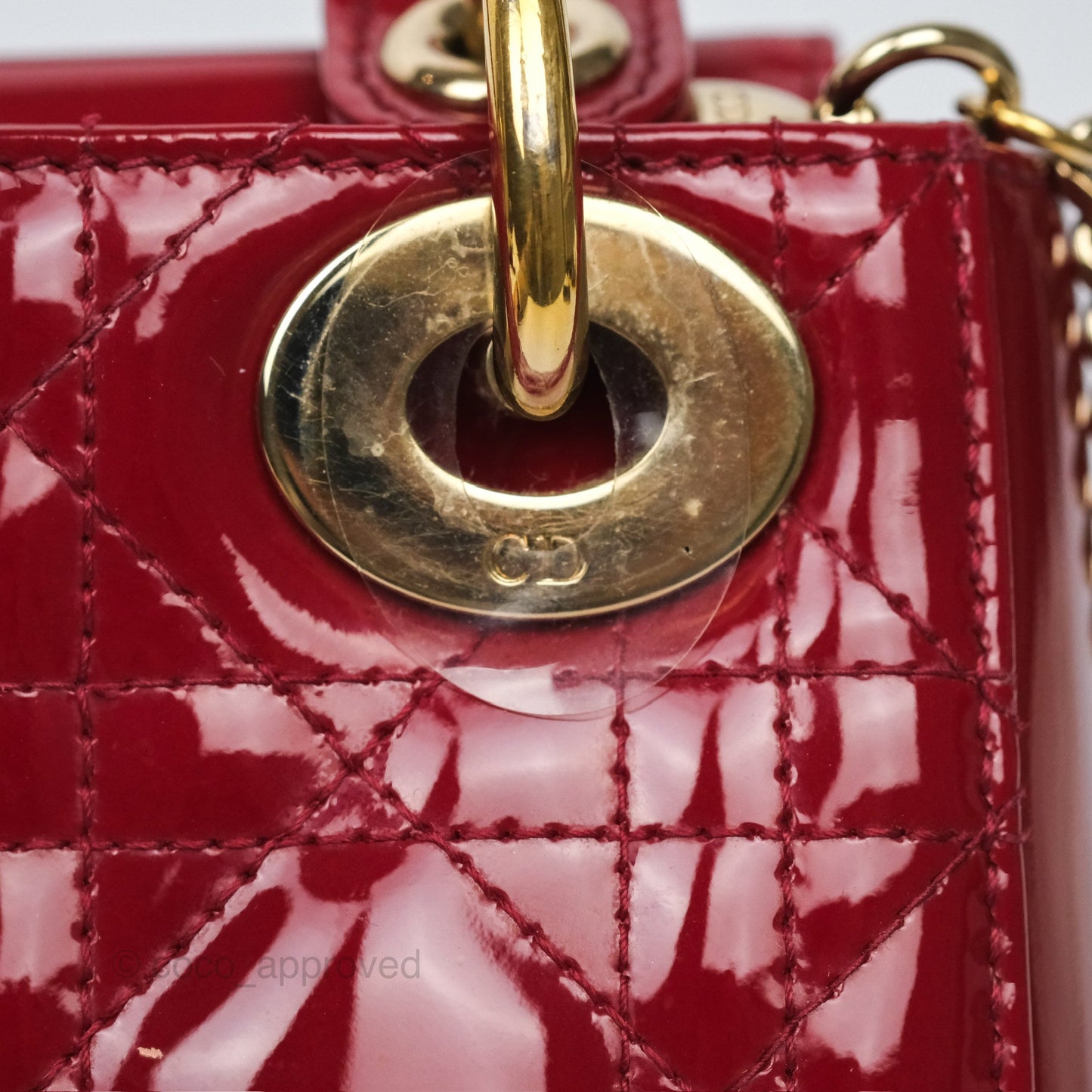 Christian Dior Mini Lady Dior Red Patent Cannage Gold Hardware