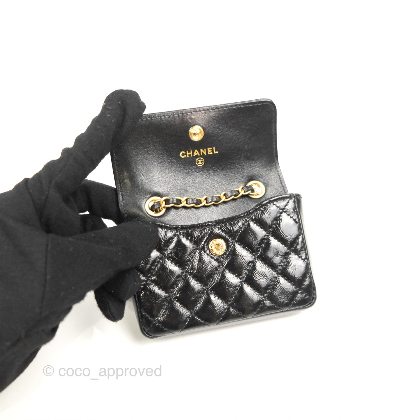 Chanel Waist Belt Bag Black Glazed Aged Calfskin Aged Gold Hardware