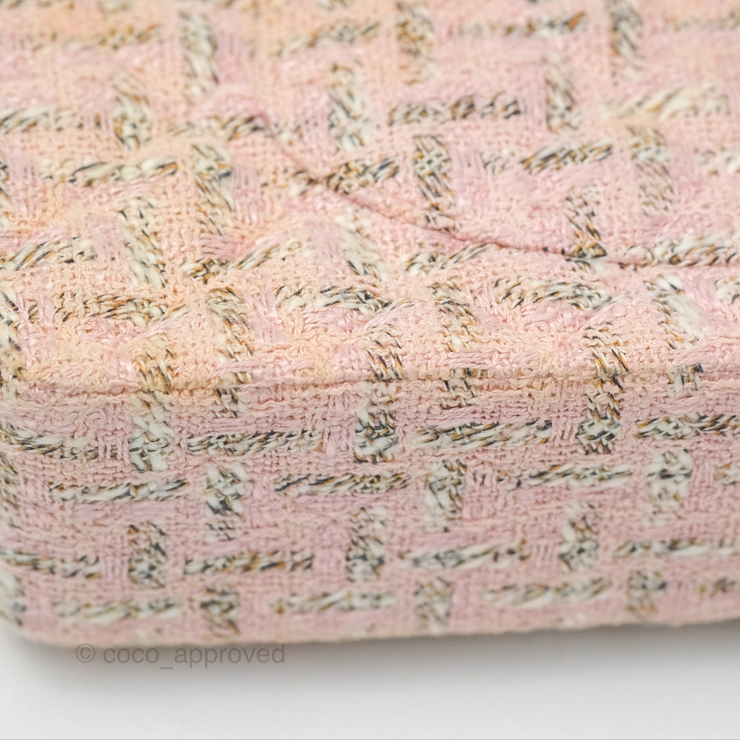 Chanel Classic M/L Medium Flap Quilted Pink Tweed Silver Hardware