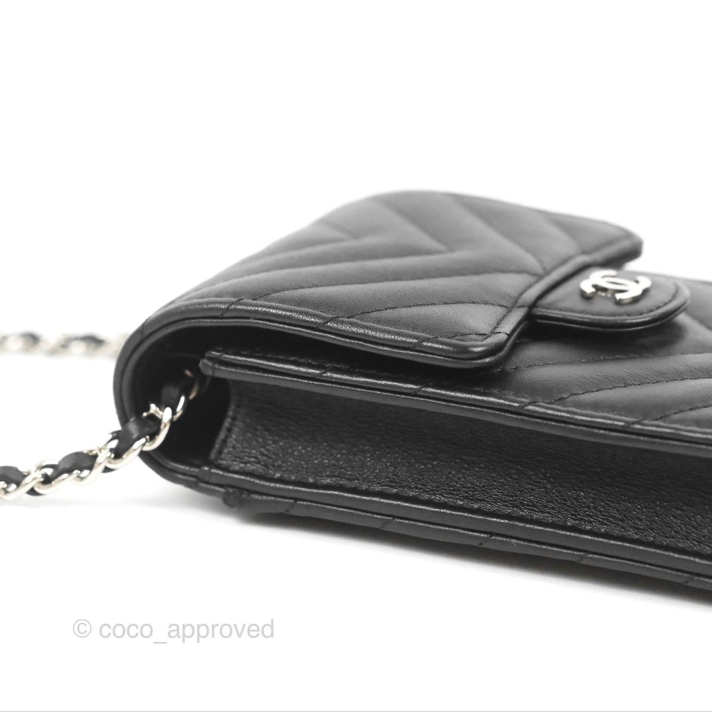 Chanel Classic Chevron Phone Holder Black Calfskin Silver Hardware