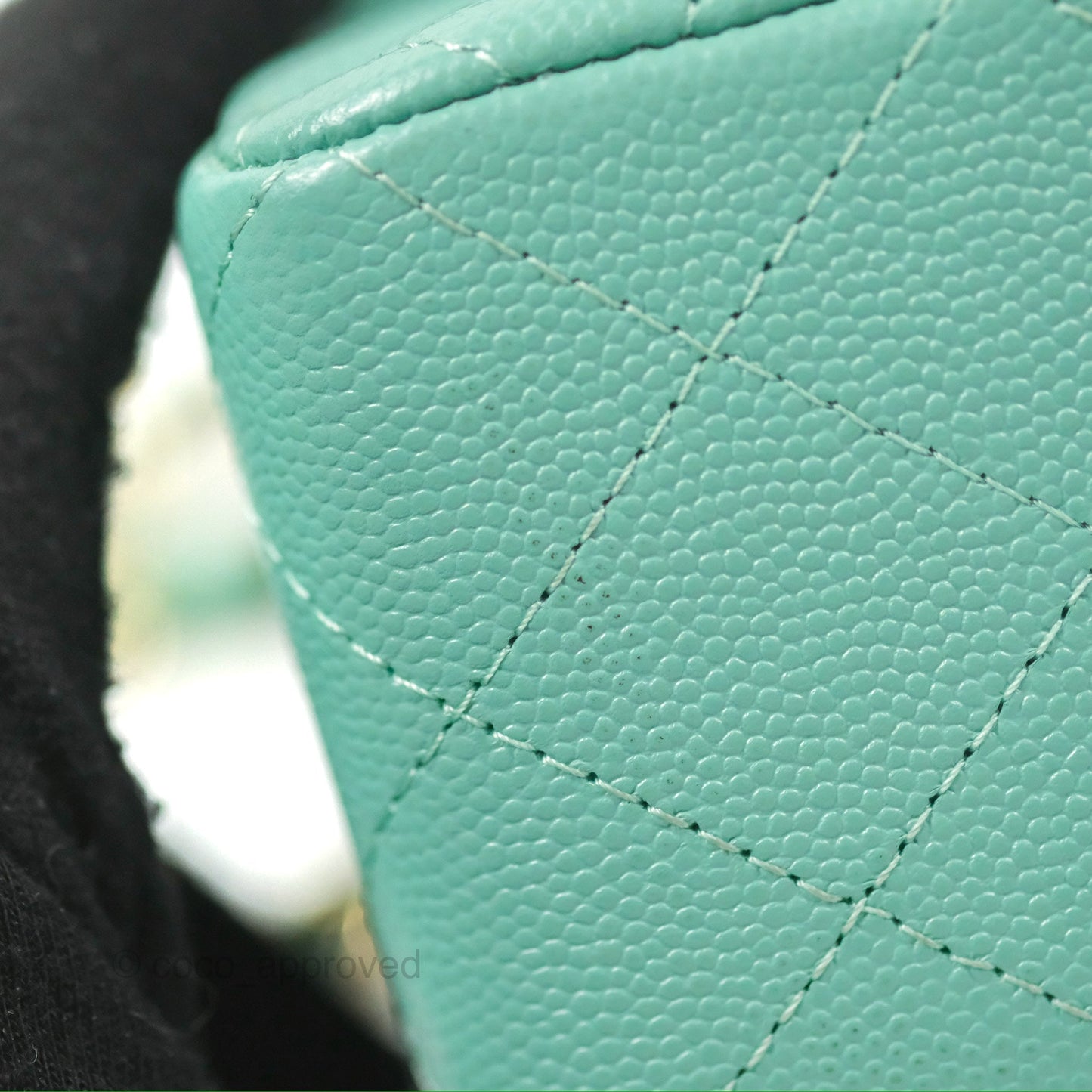 Chanel Small Classic Quilted Flap Tiffany Green Caviar Gold Hardware