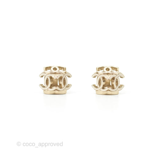 Chanel CC Gold/White Cube Earrings Gold Tone 22K