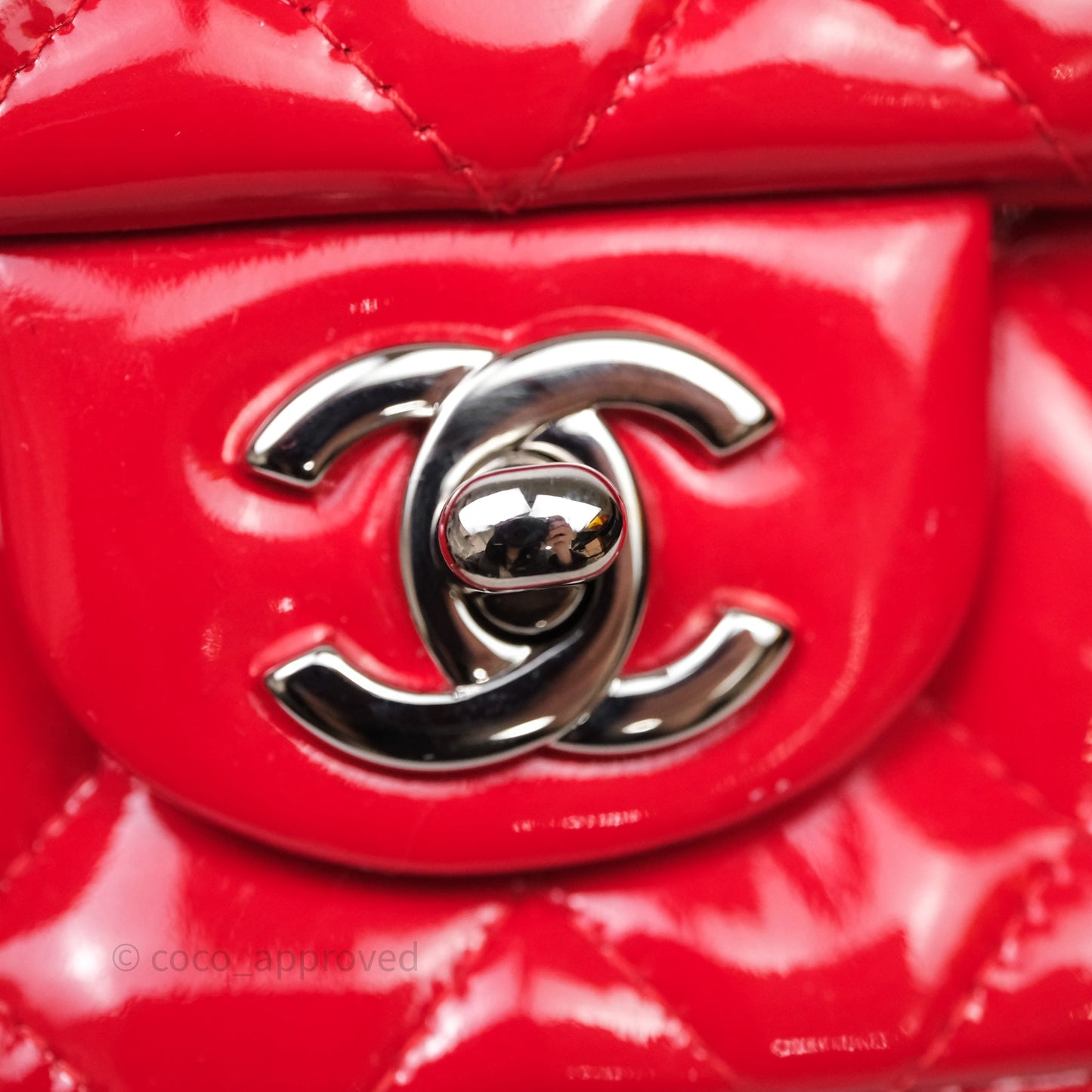 Chanel Mini Rectangular Quilted Red Patent Silver Hardware