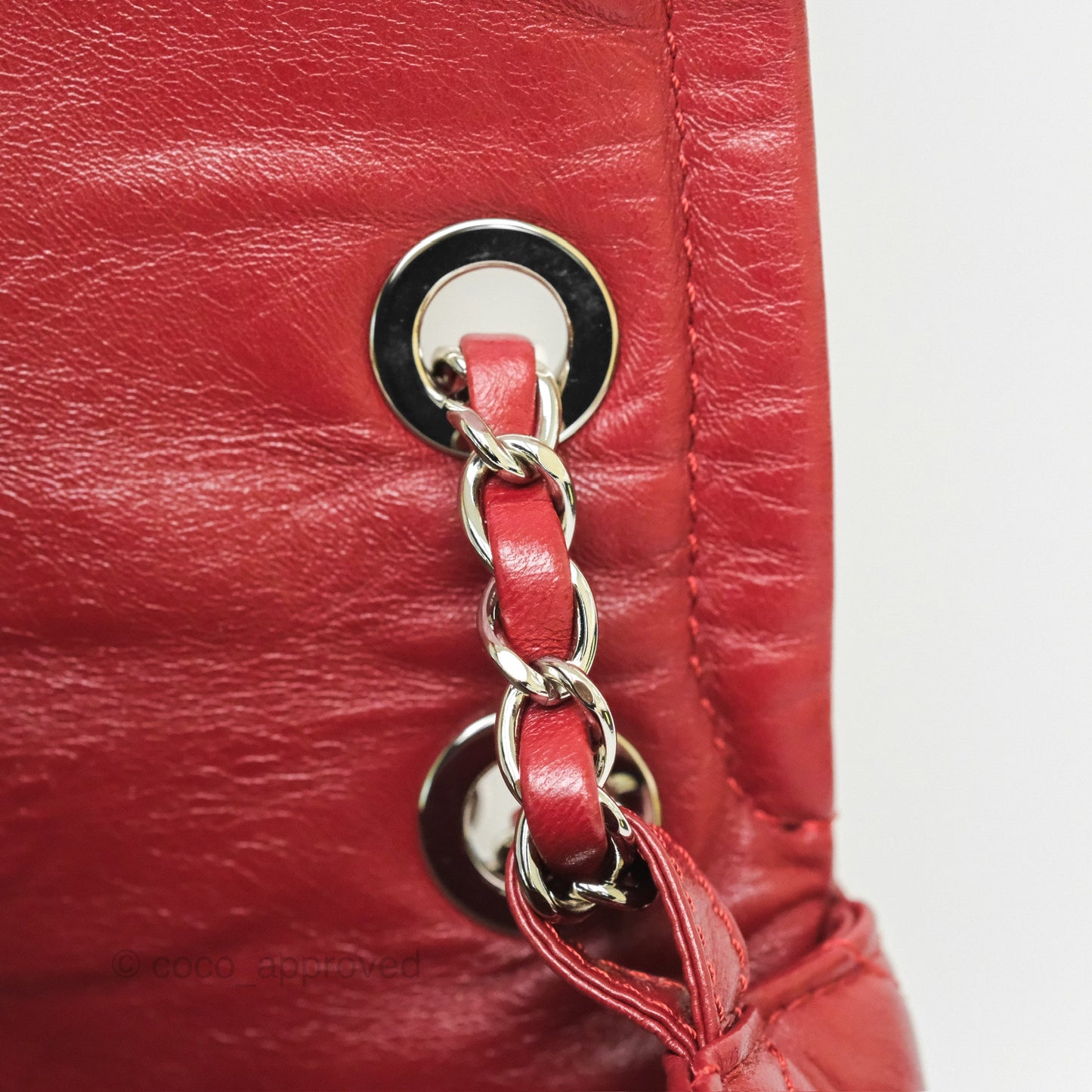 Chanel CC Flap Shoulder Bag Dark Red Crumpled Leather Silver Hardware