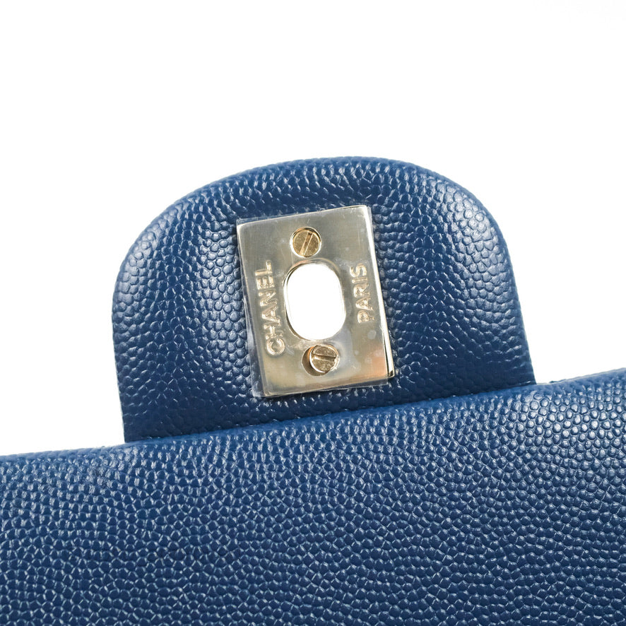 Chanel Quilted Caviar Navy Timeless Clutch Gold Hardware