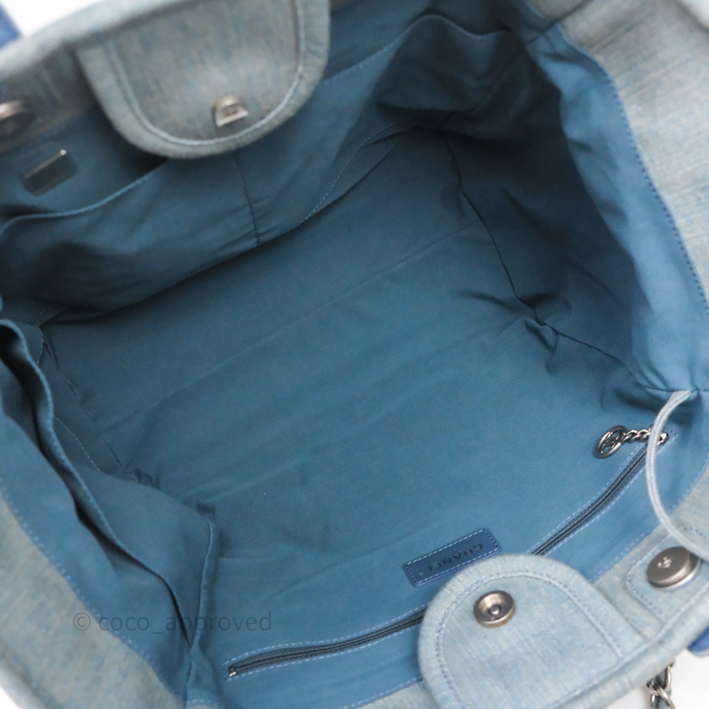 Chanel Large Deauville Tote Blue Washed Denim Matte Silver