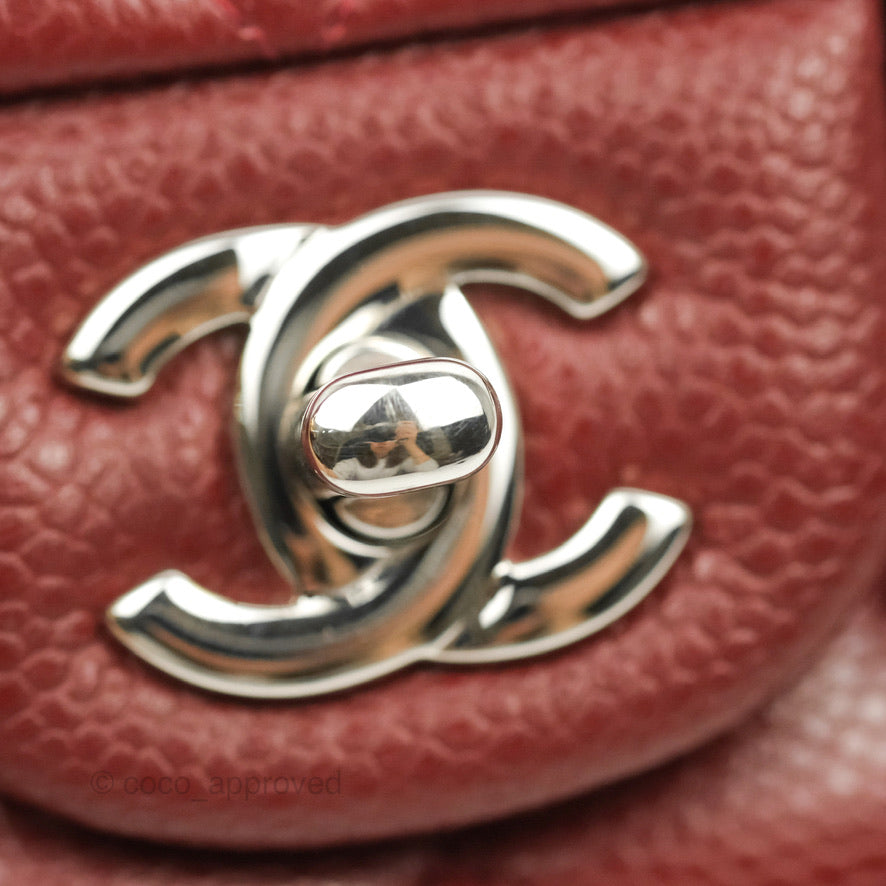 Chanel Classic M/L Medium Double Flap Dark Red Caviar Silver Hardware