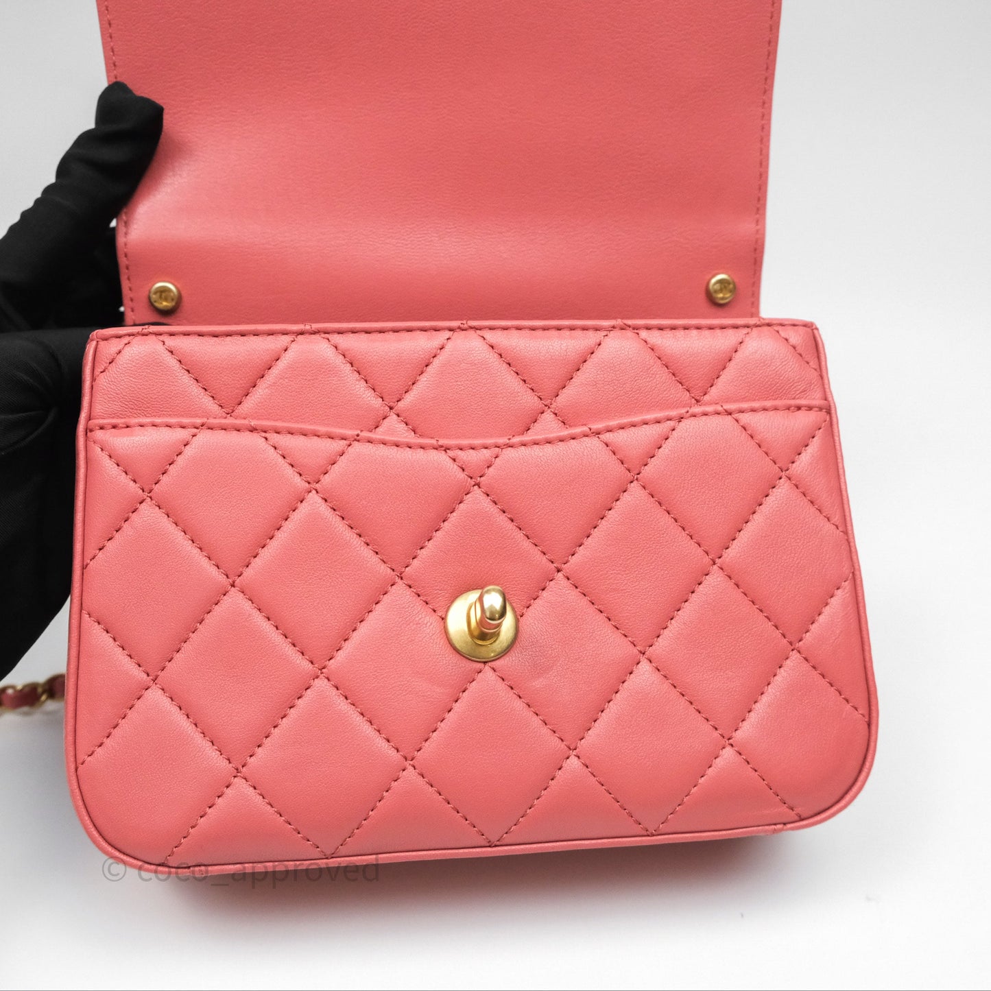 Chanel Quilted Small Chain Infinity Handle Bag Pink Lambskin Aged Gold Hardware