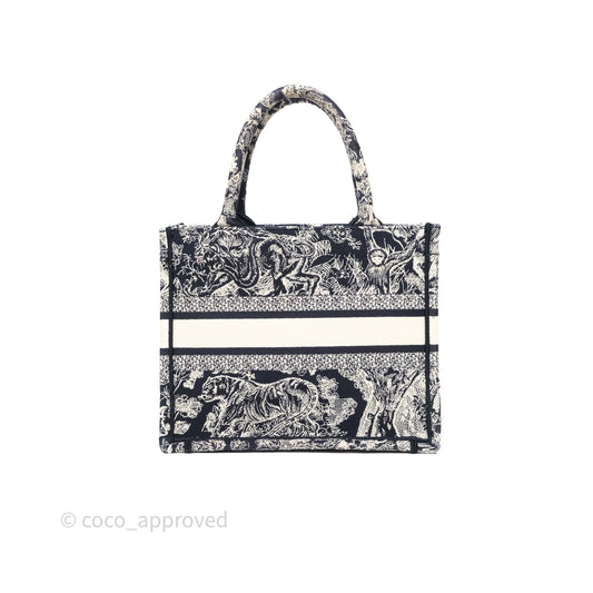 Dior New Small Book Tote Embroidered Toile De Jouy Navy