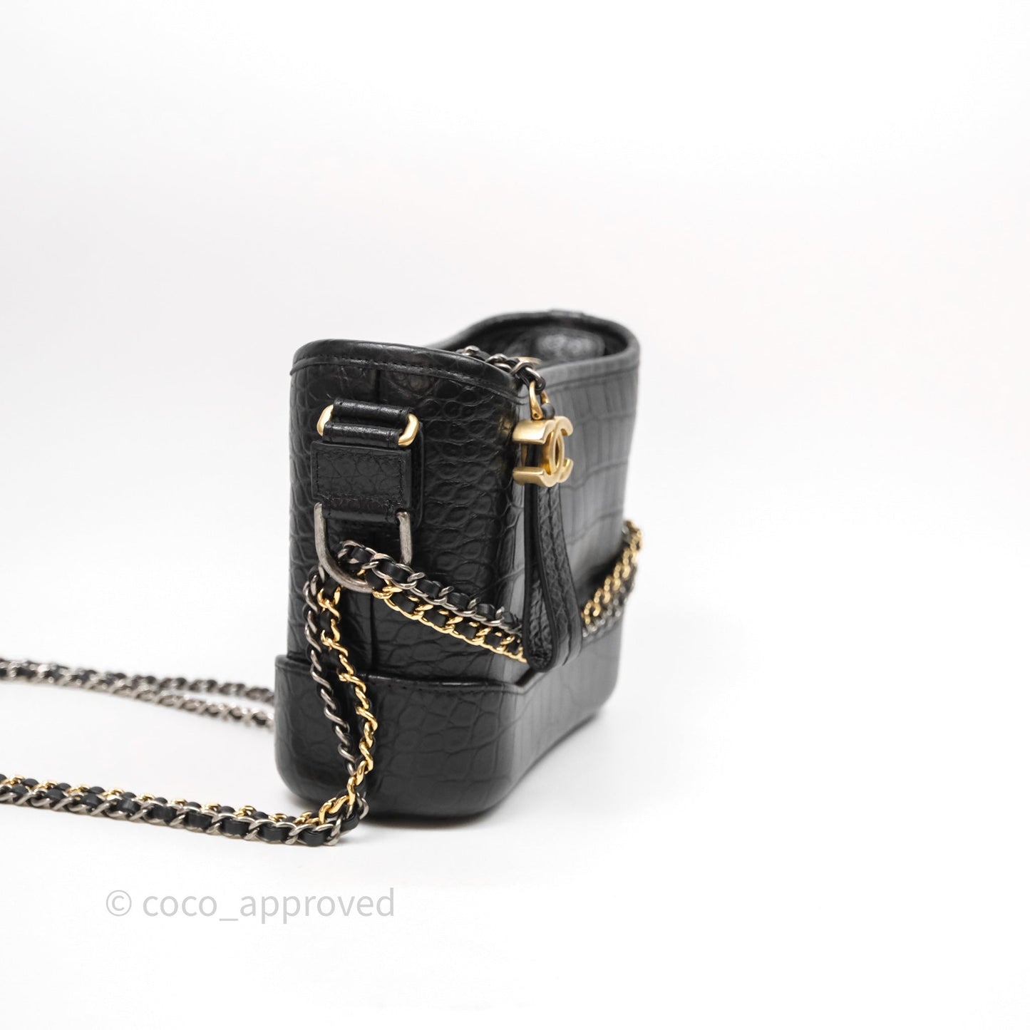 Chanel Crocodile Embossed Calfskin Small Gabrielle Cocodile Hobo Black