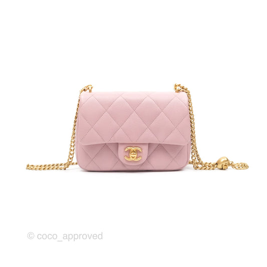 Chanel Mini Flap Bag Heart Adjustable Chain Dusty Pink Caviar Aged Gold Hardware