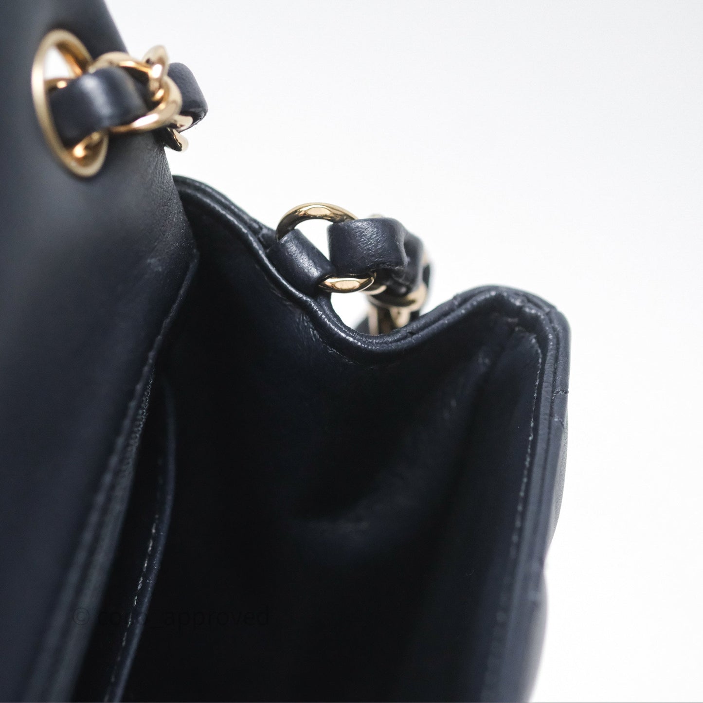 Chanel Mini Square Flap Quilted Navy Lambskin Gold Hardware