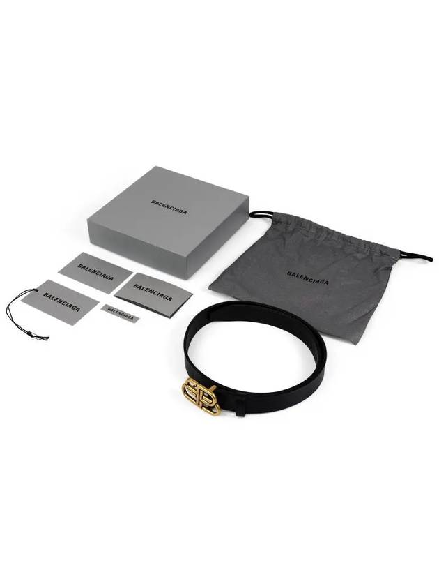 Luxury Balenciaga BB Buckle Belt Black Gold