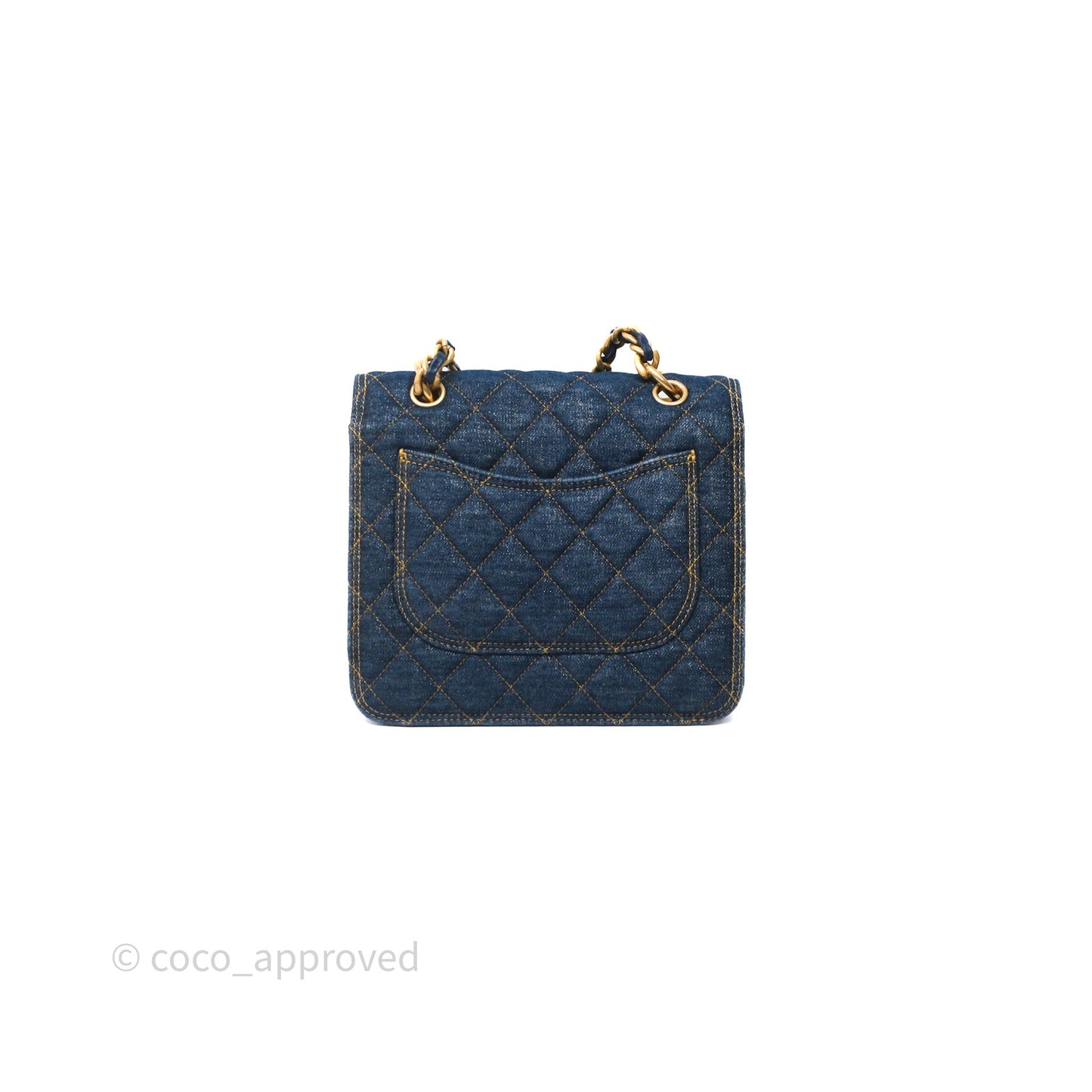 Chanel Square Flap Bag Denim Aged Gold Hardware