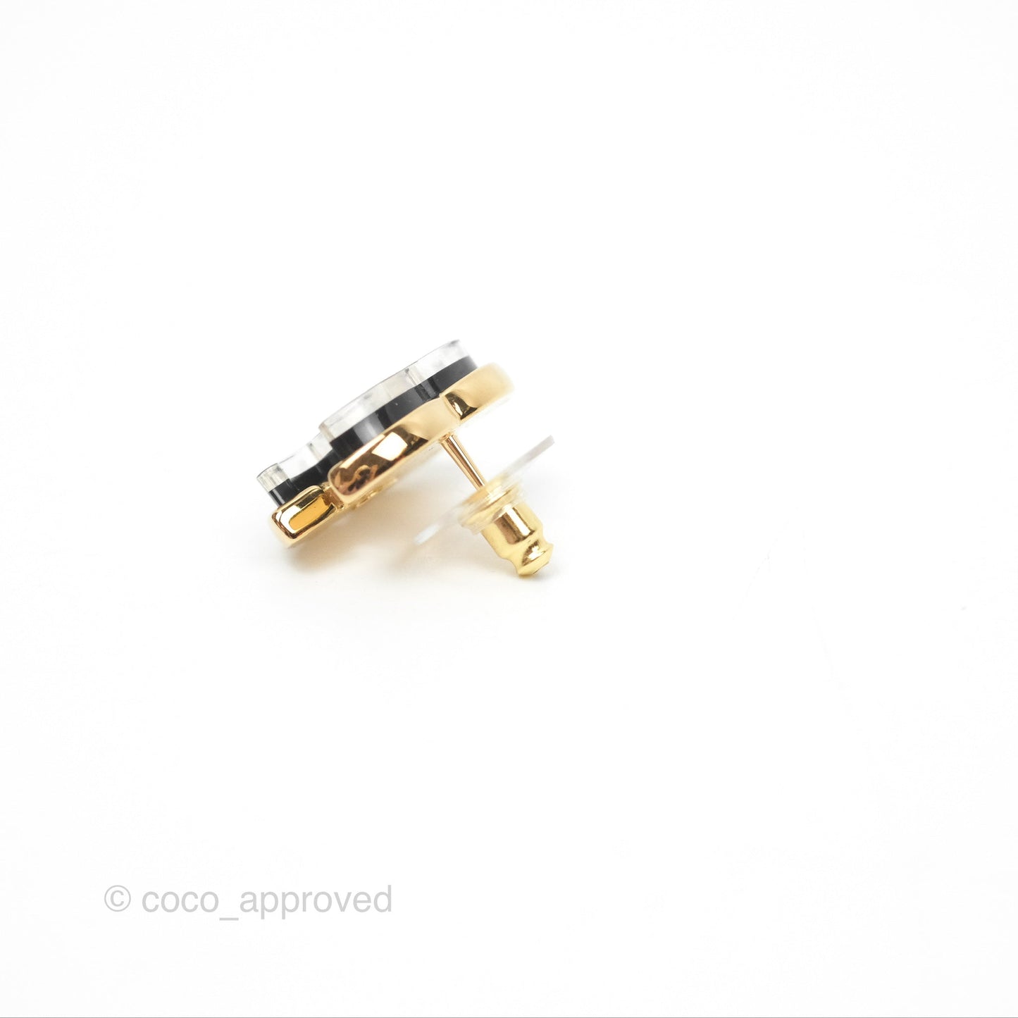 Chanel CC Black Resin Earrings Gold Tone 23K