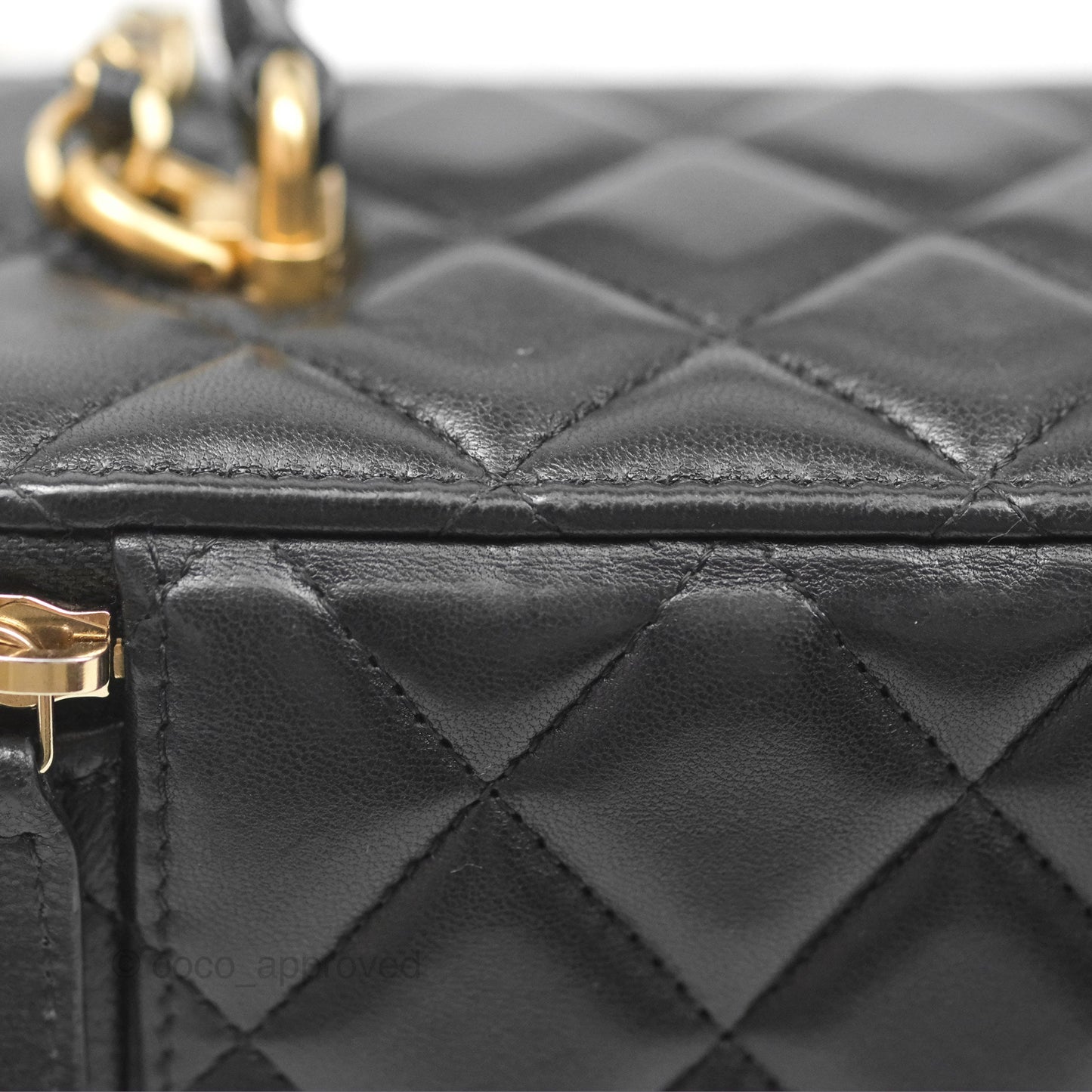 Chanel Vanity Rectangular Top Handle Black Lambskin Aged Gold Hardware