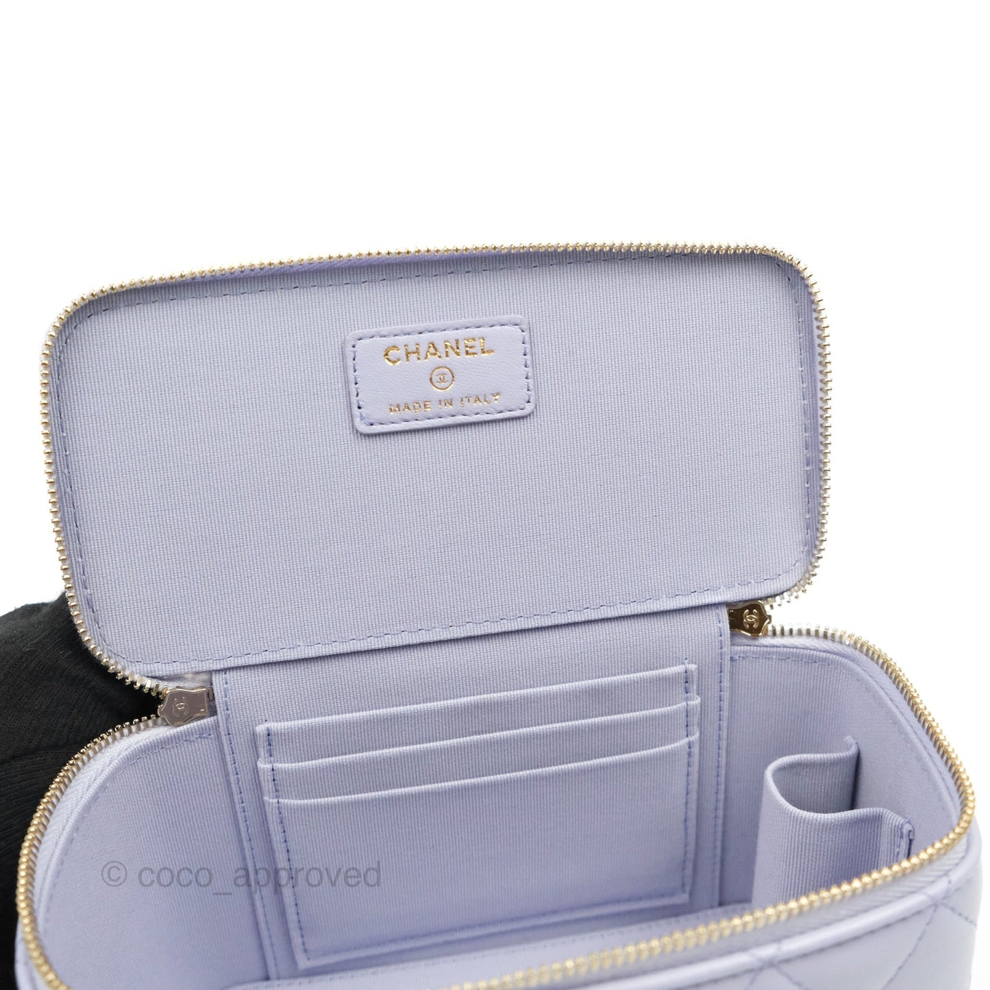 Chanel Vanity Rectangular Top Handle Light Purple Lilac Lambskin Gold Hardware