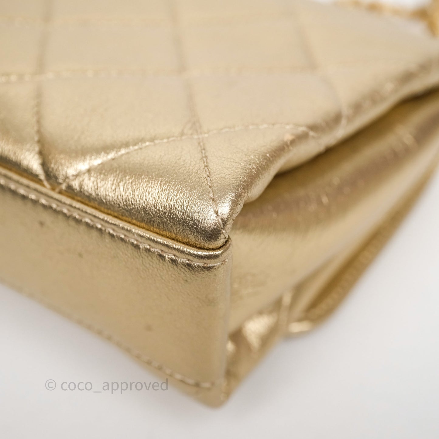 Chanel Mini Crystal Logo Handle Flap Bag Metallic Gold Lambskin 22S