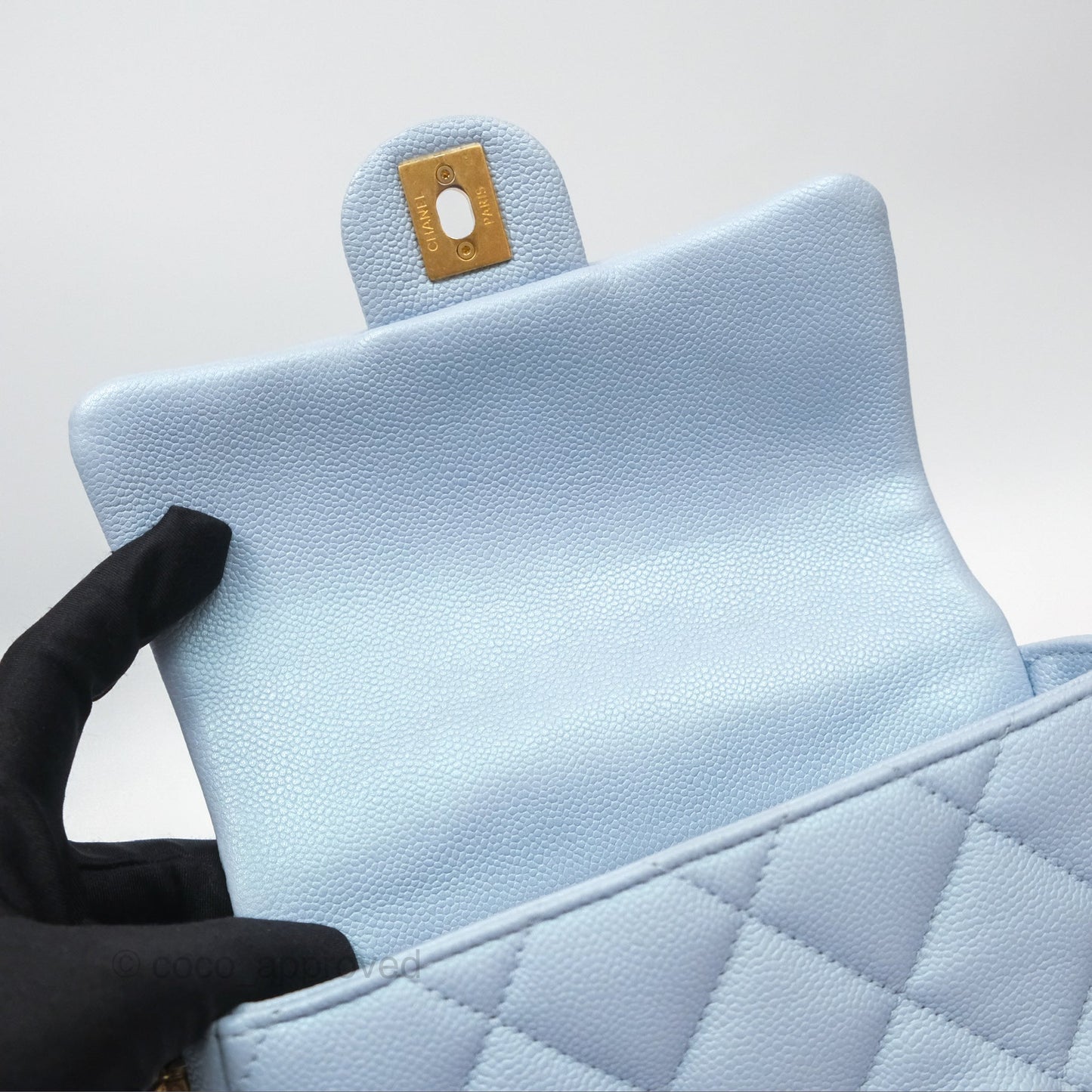 Chanel Quilted My Perfect Mini Iridescent Blue Caviar Aged Gold Hardware