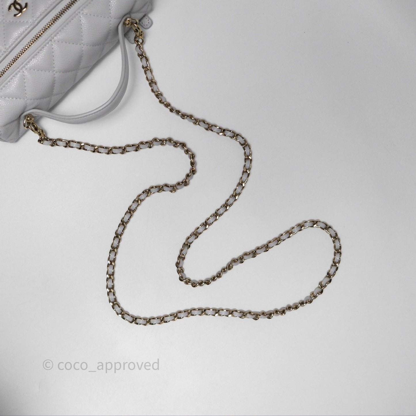 Chanel Top Handle Long Vanity with Chain Light Grey Caviar Gold Hardware
