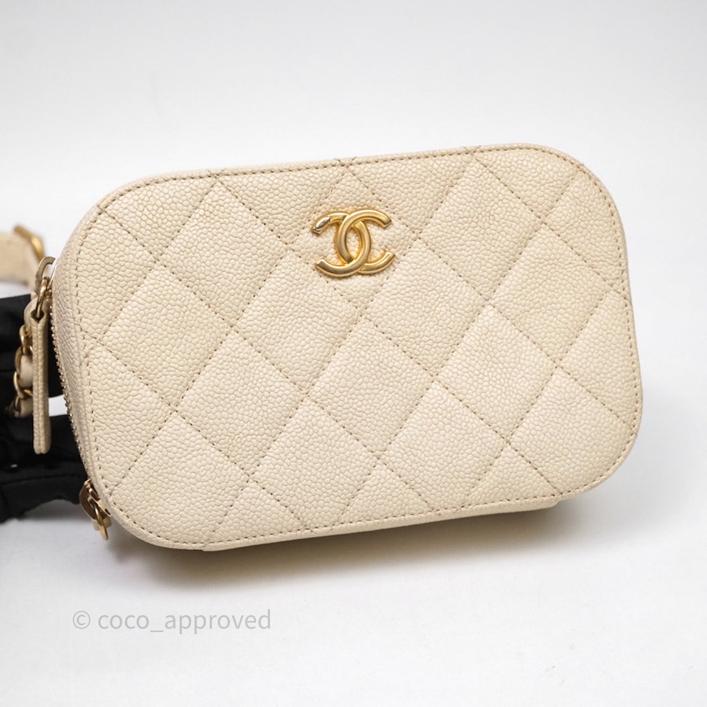 Chanel Quilted Caviar Waist Bag Ivory Aged Gold Hardware