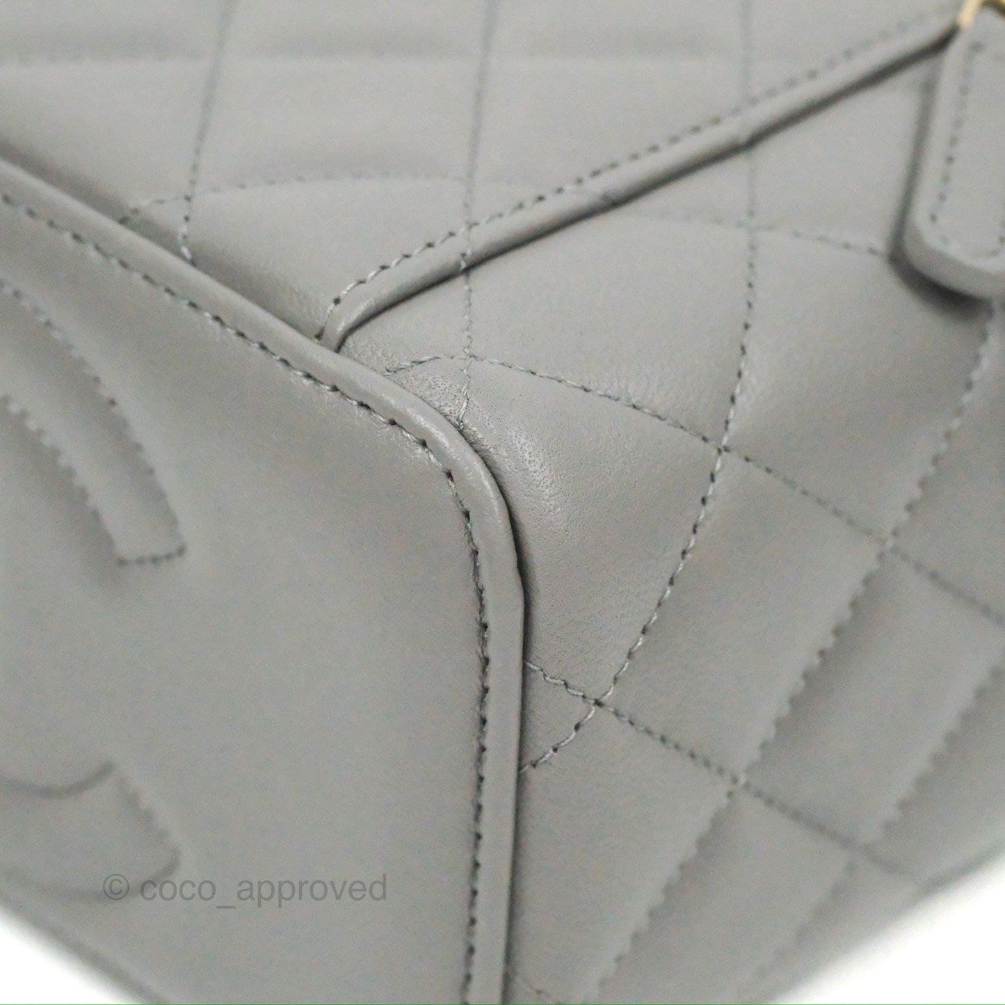 Chanel Vanity Rectangular Metal Top Handle Grey Lambskin Aged Gold Hardware