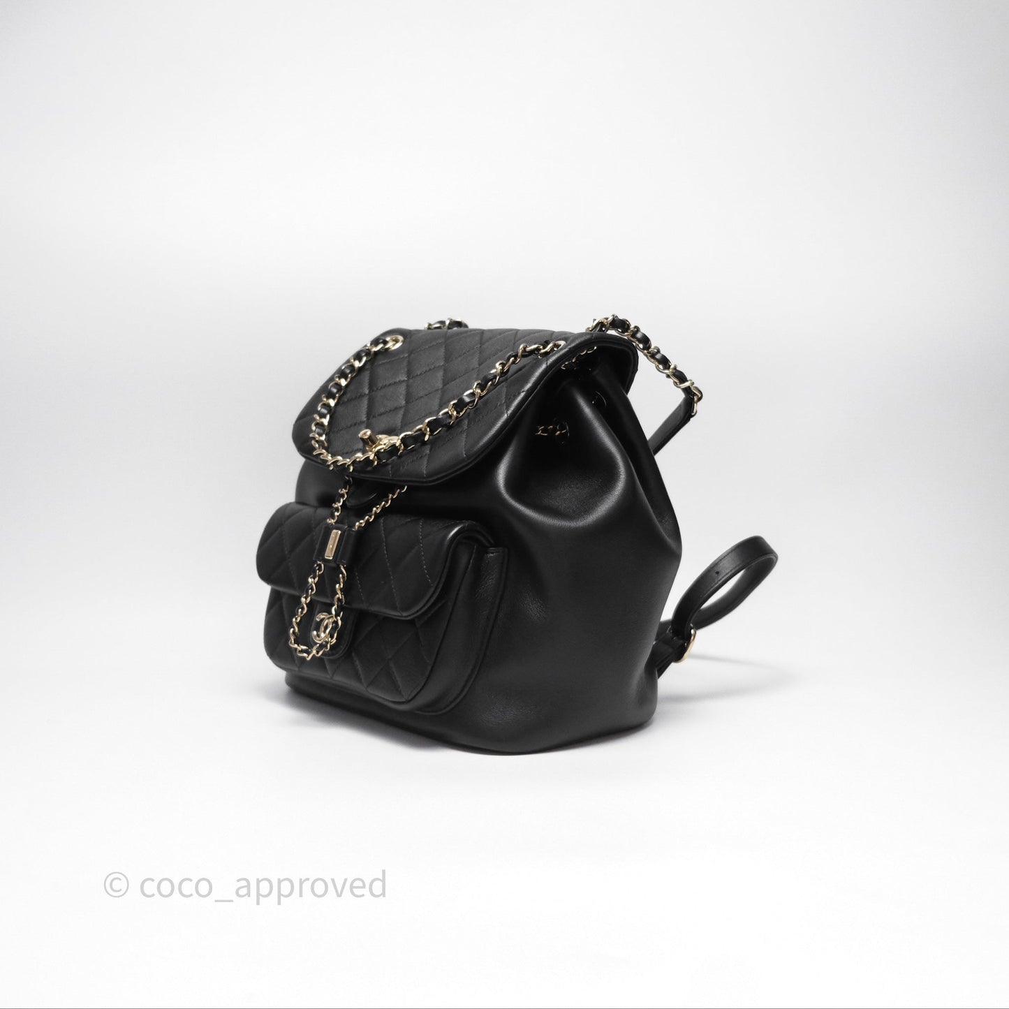 Chanel Quilted Large Duma Drawstring Backpack Black Lambskin Gold Hardware