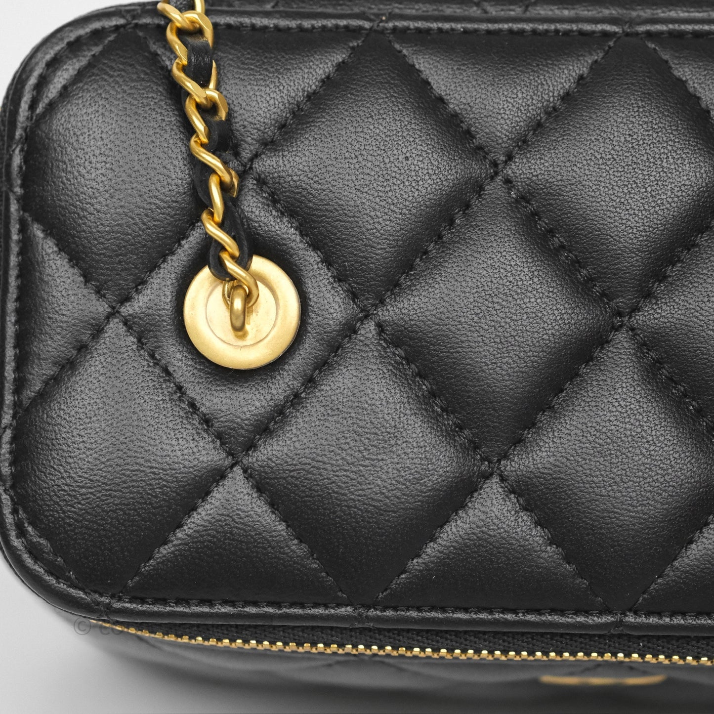Chanel Vanity with COCO Heart Chain Black Lambskin Aged Gold Hardware
