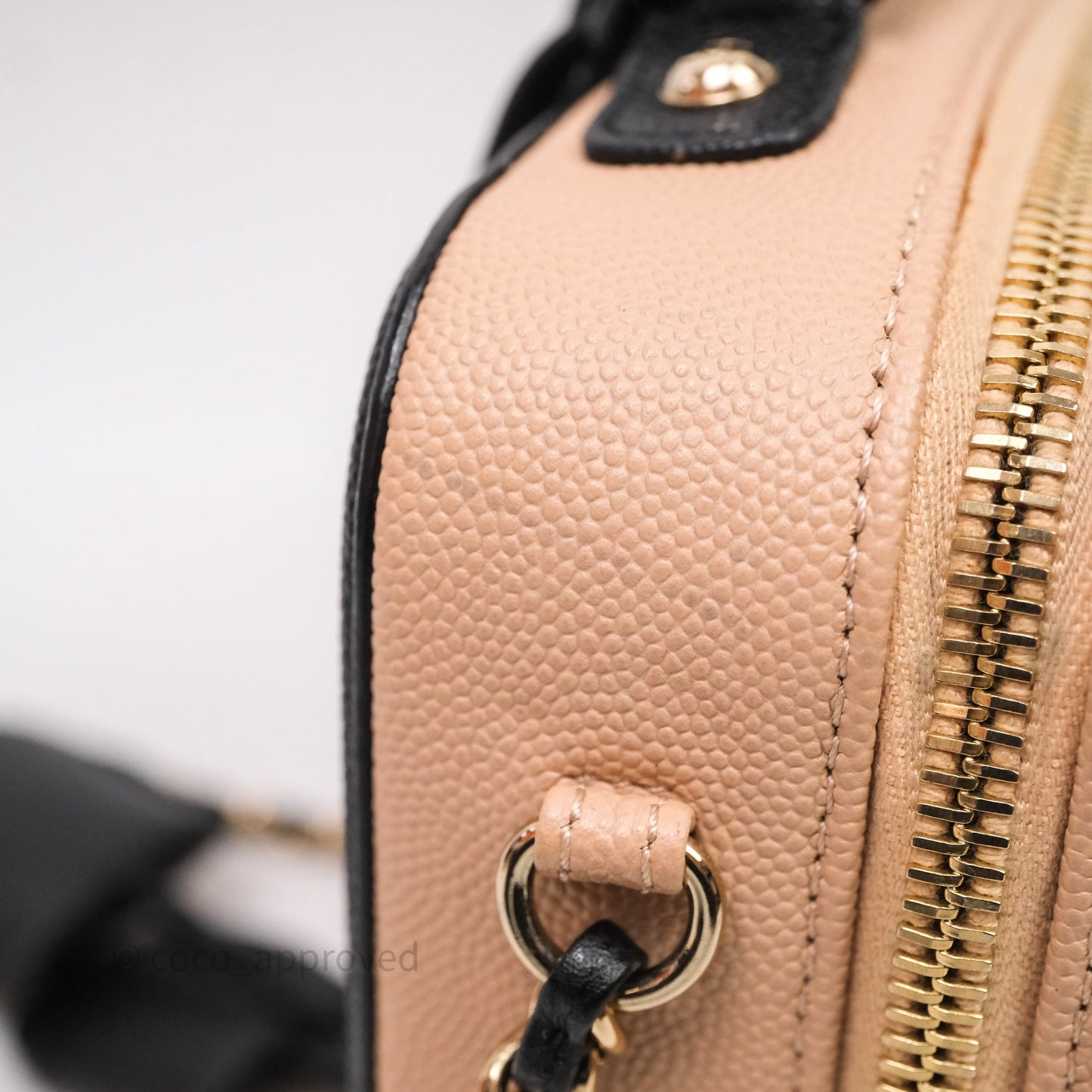 Chanel Quilted New Small CC Filigree Vanity Case Beige Caviar Gold Hardware